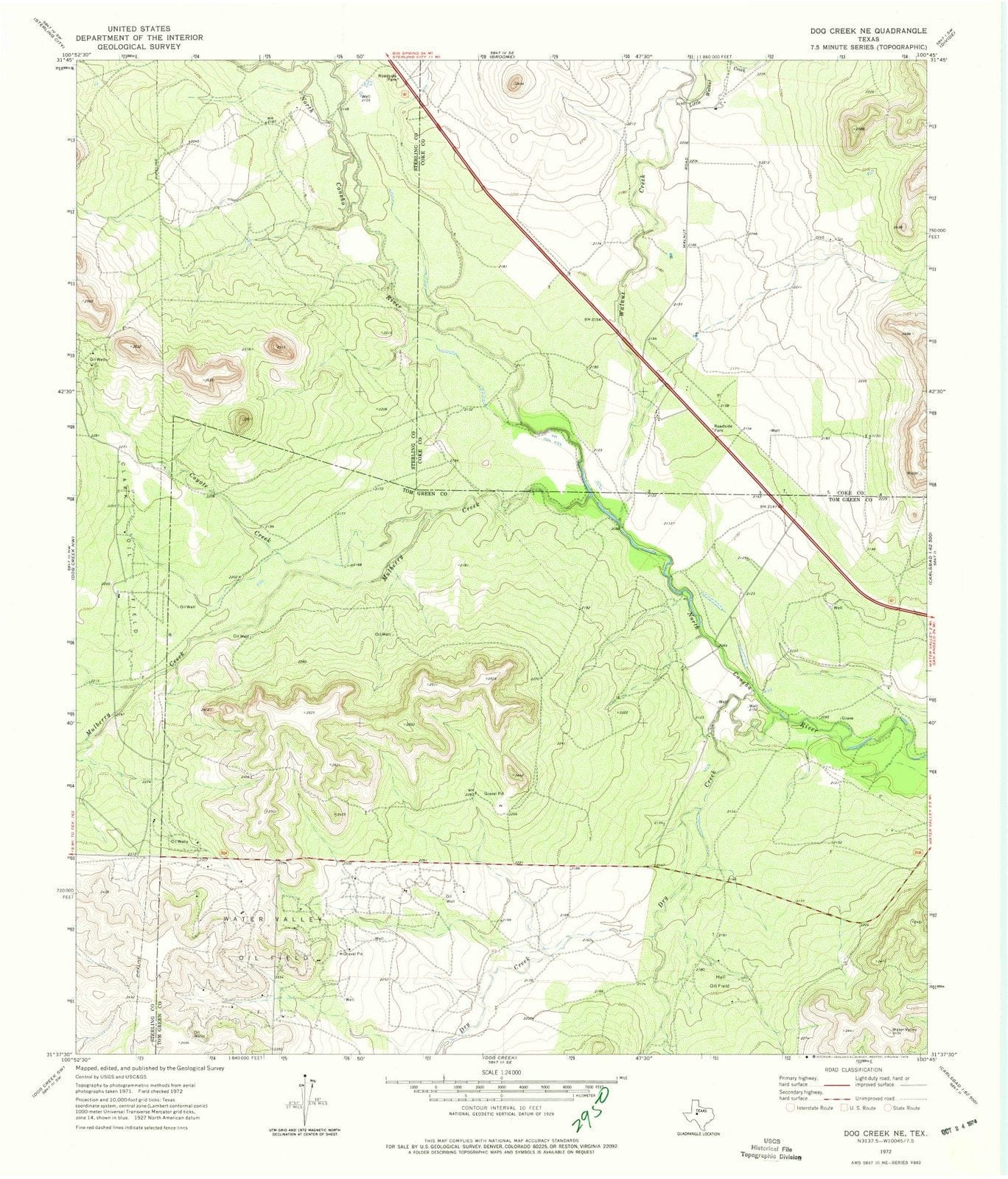 1972 Dog Creek, TX - Texas - USGS Topographic Map
