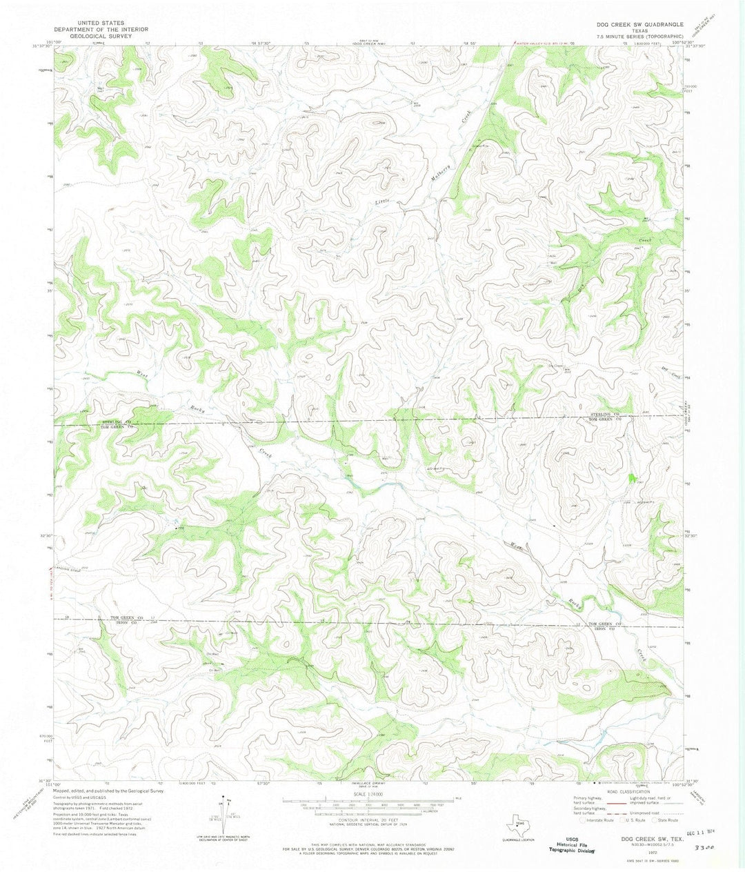 1972 Dog Creek, TX - Texas - USGS Topographic Map v3
