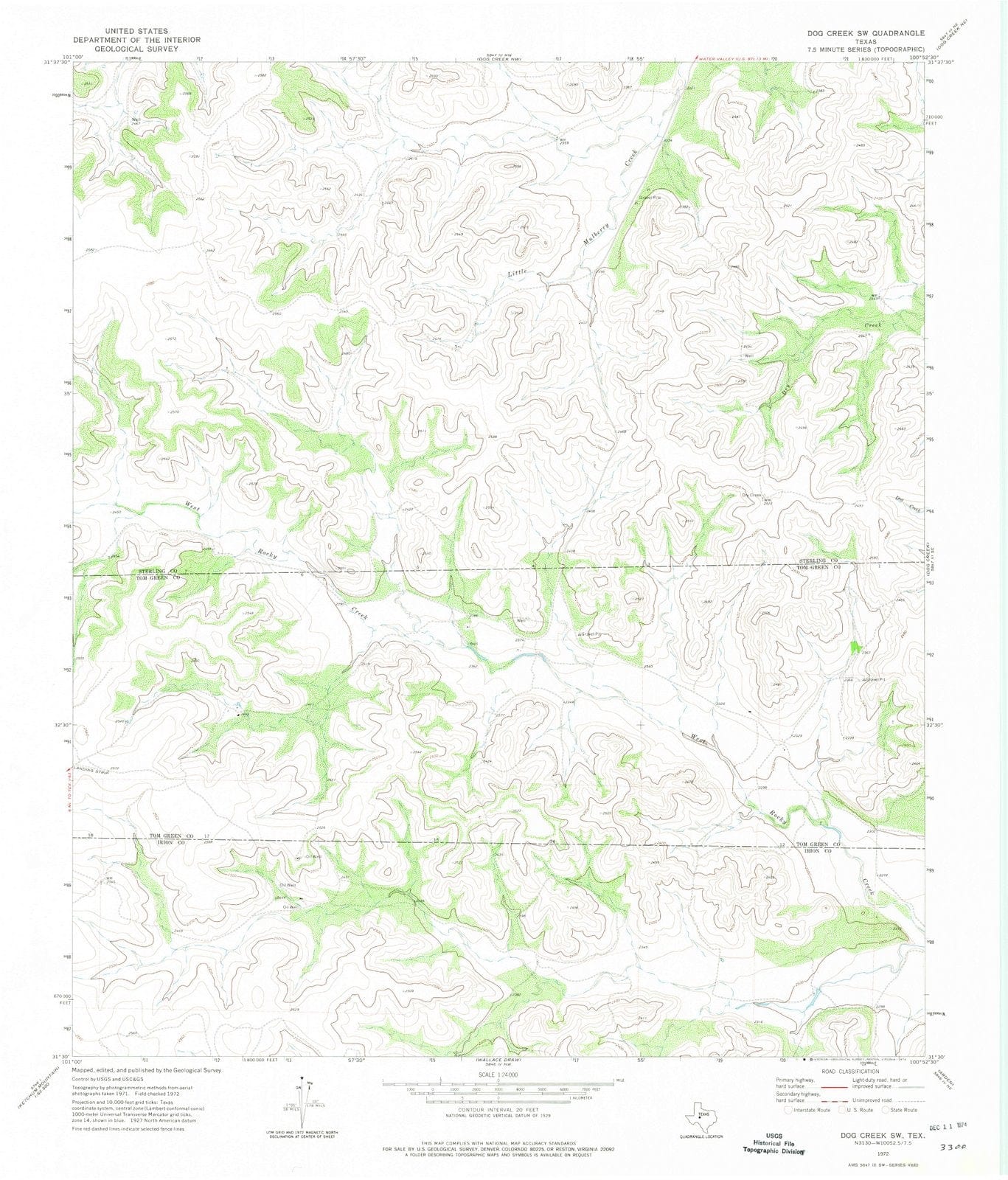 1972 Dog Creek, TX - Texas - USGS Topographic Map v3