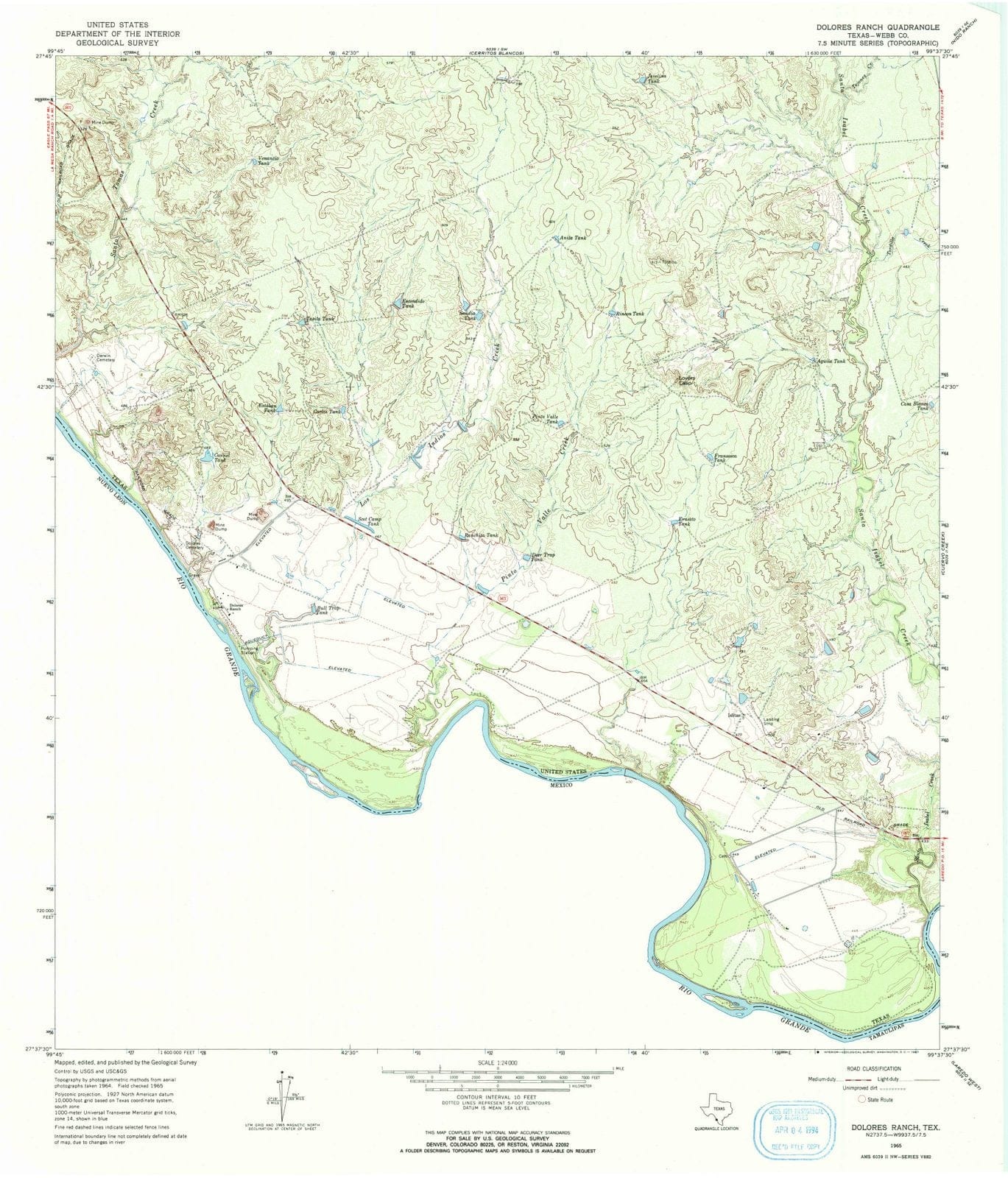 1965 Dolores Ranch, TX - Texas - USGS Topographic Map