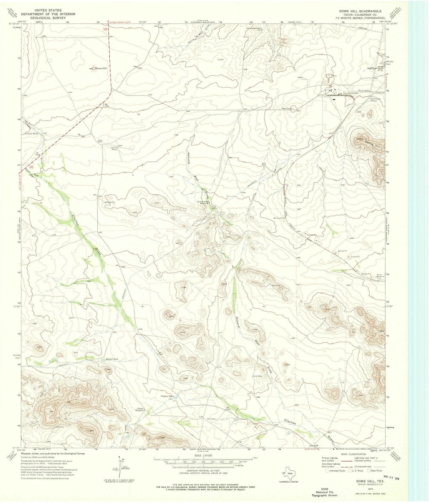 1973 Dome Hill, TX - Texas - USGS Topographic Map
