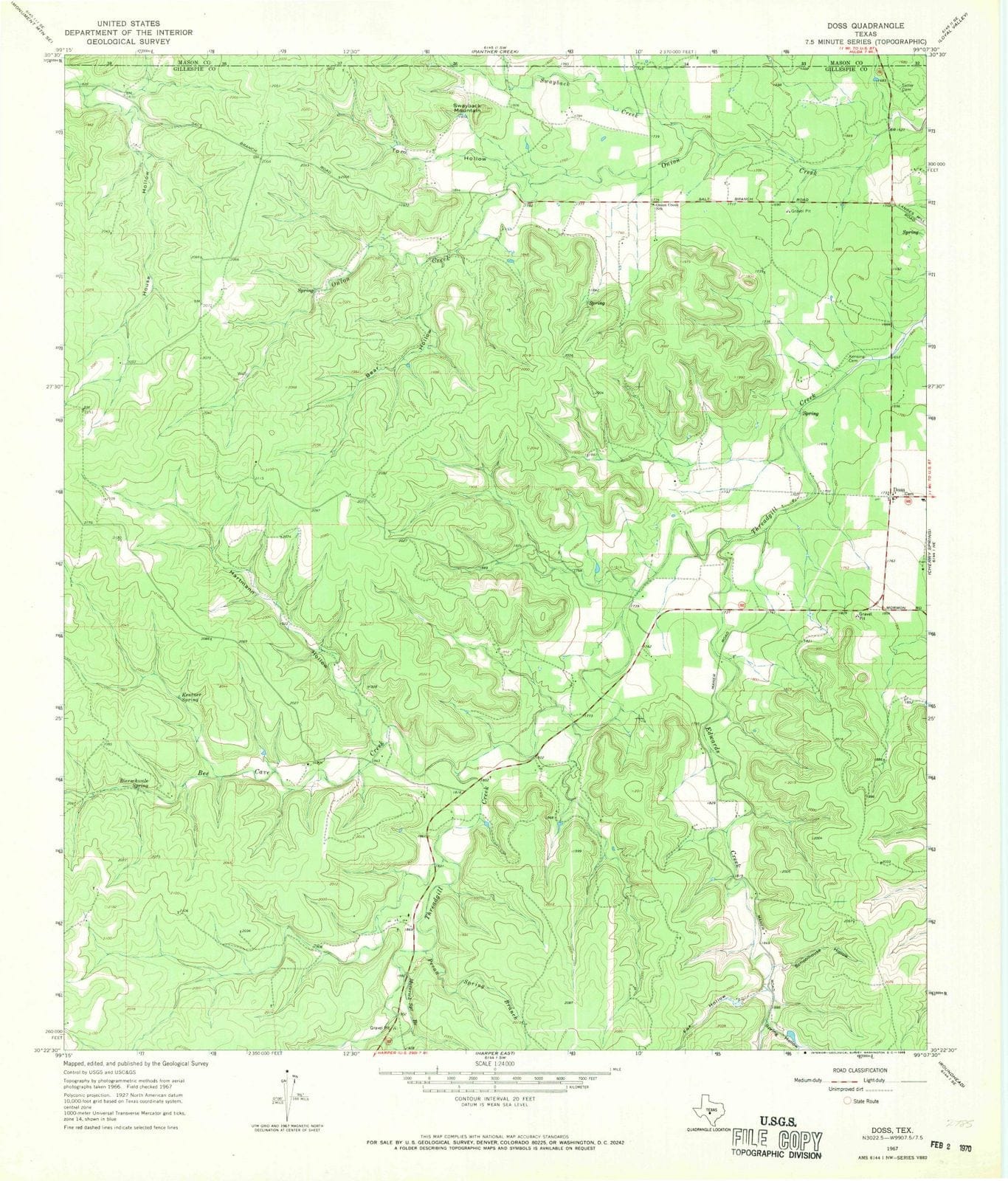 1967 Doss, TX - Texas - USGS Topographic Map