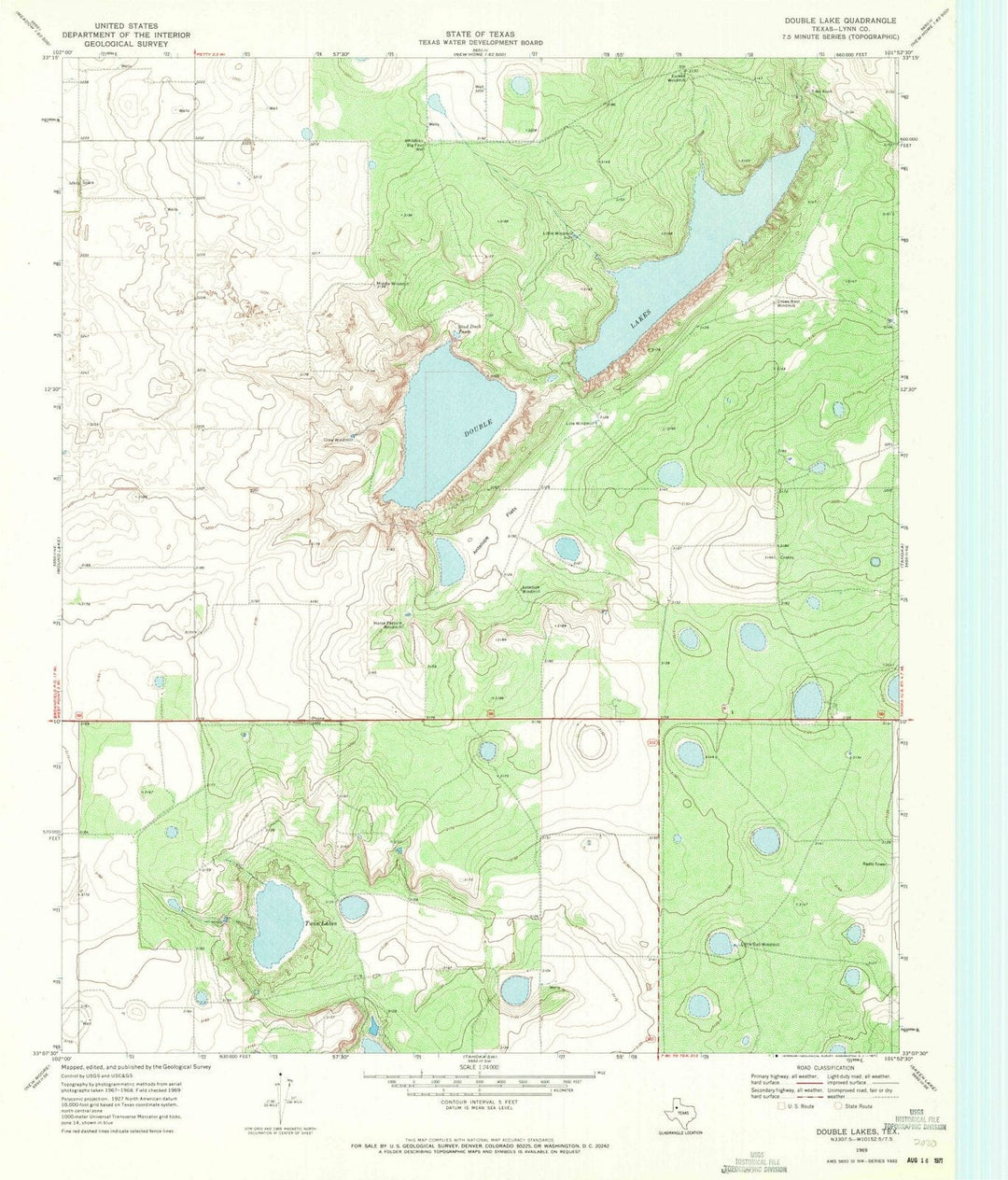 1969 Double Lakes, TX - Texas - USGS Topographic Map