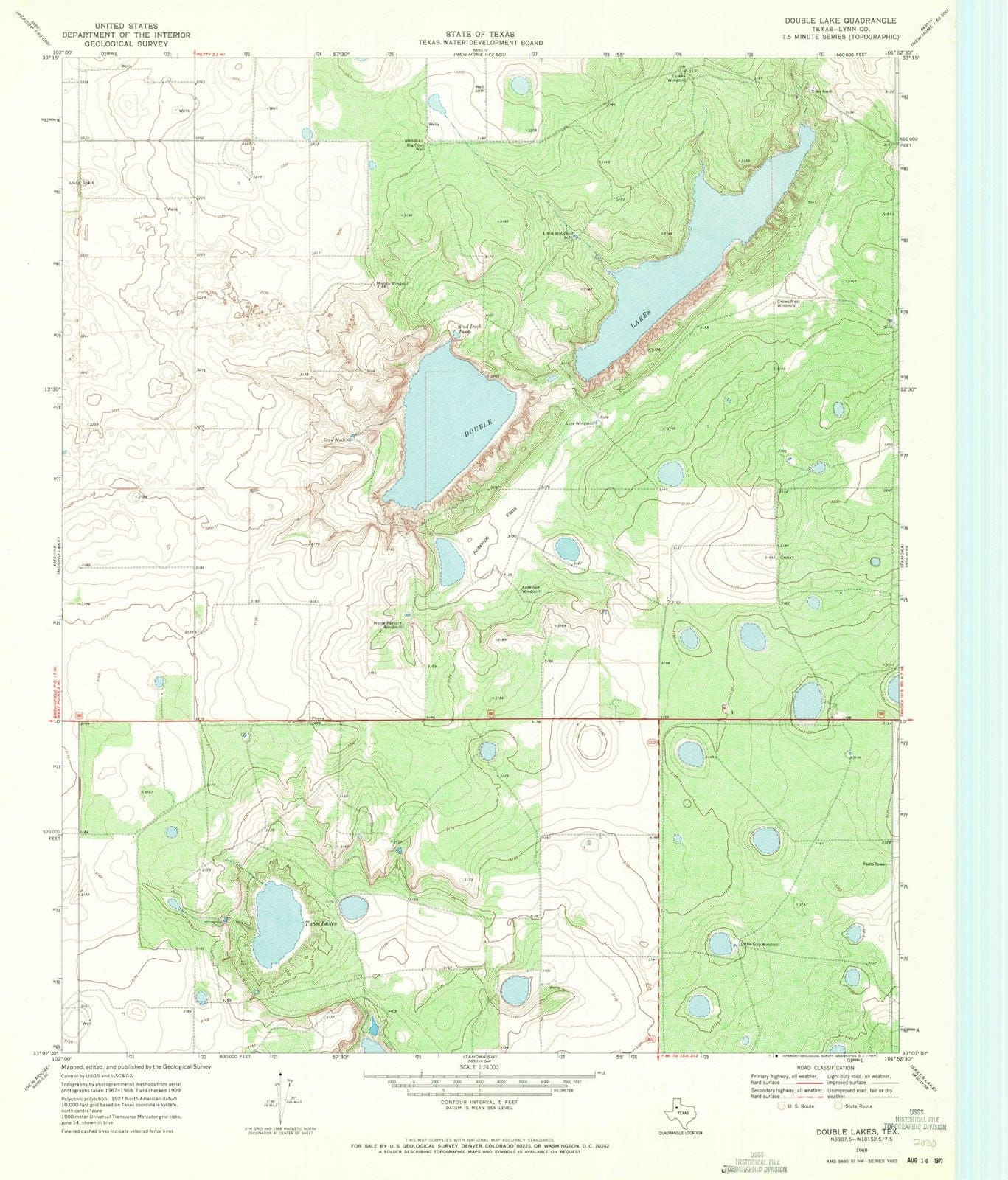 1969 Double Lakes, TX - Texas - USGS Topographic Map