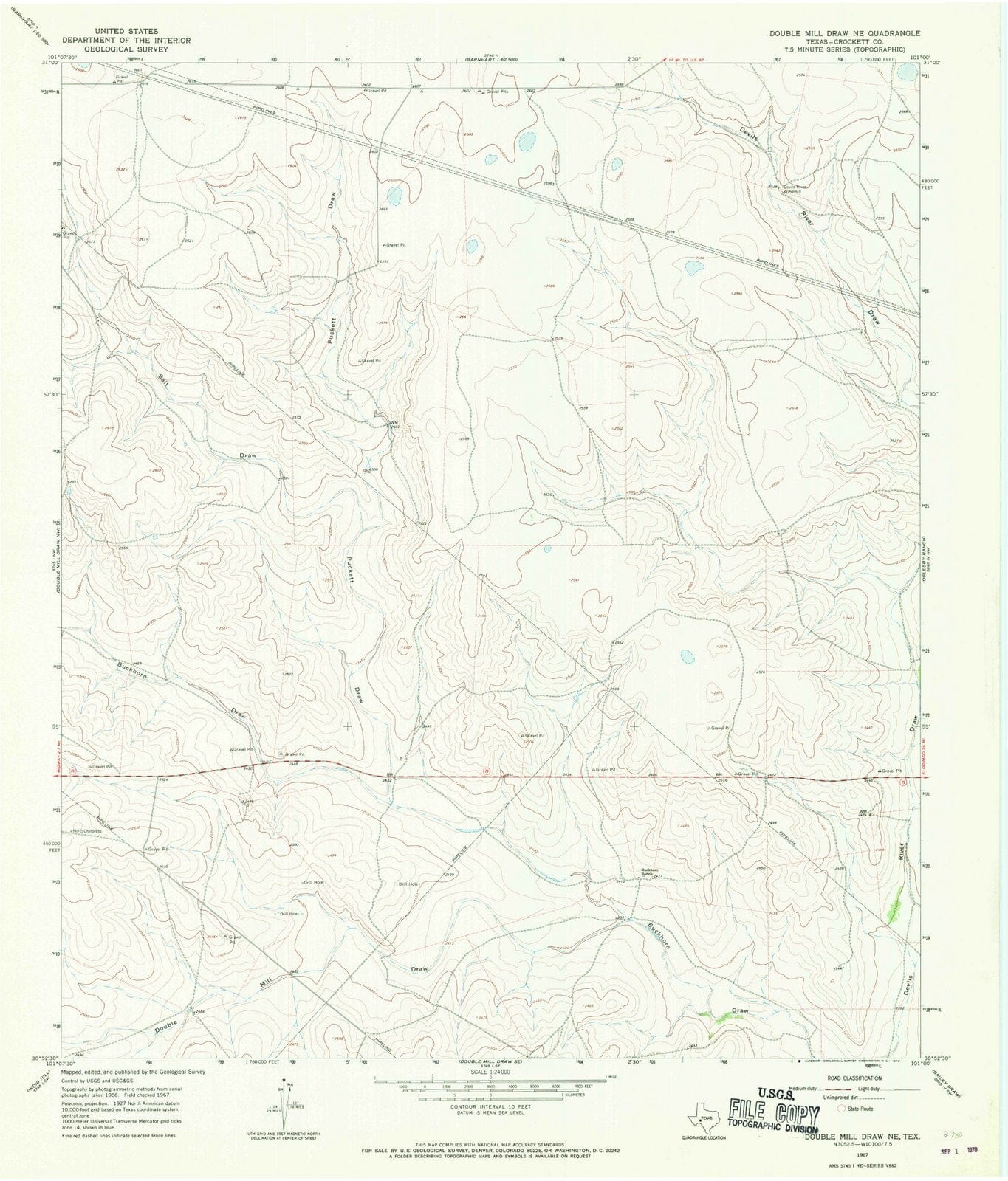 1967 Double Millraw, TX - Texas - USGS Topographic Map