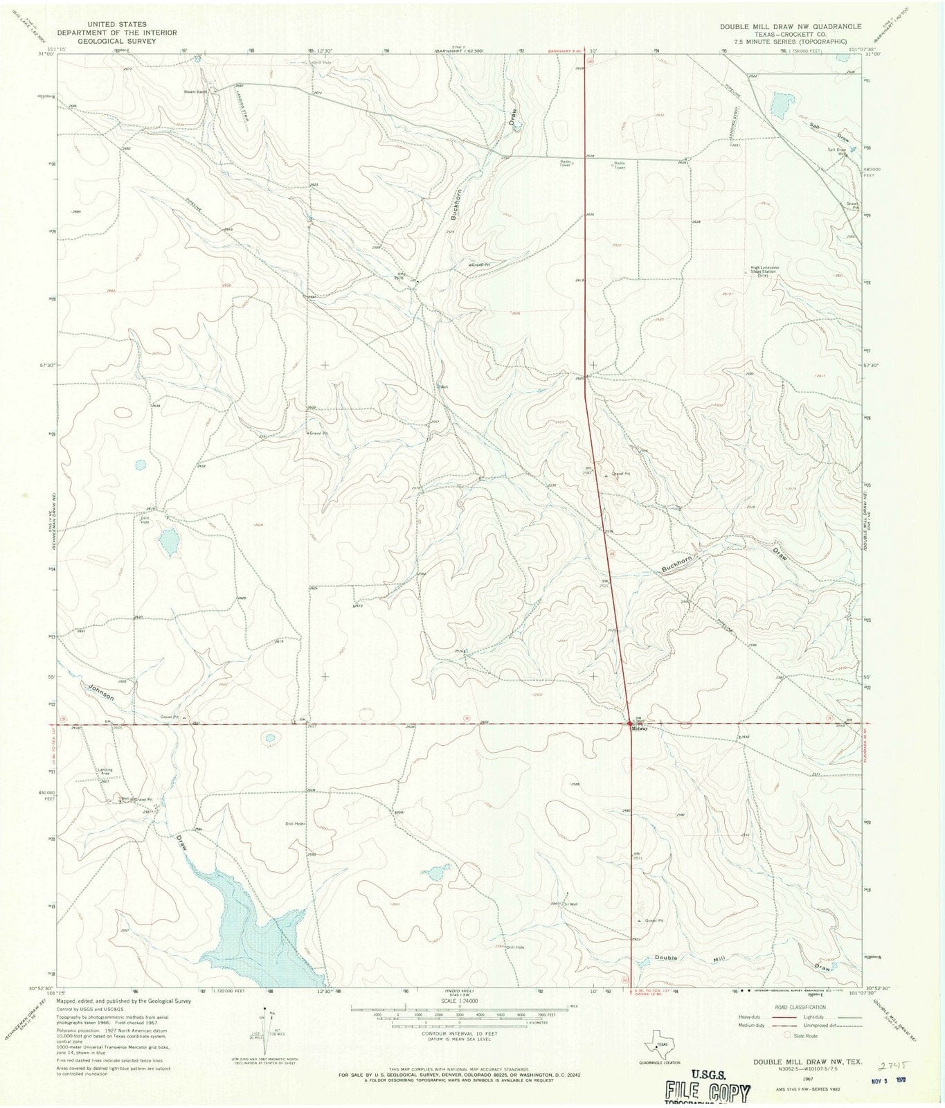 1967 Double Millraw, TX - Texas - USGS Topographic Map v2