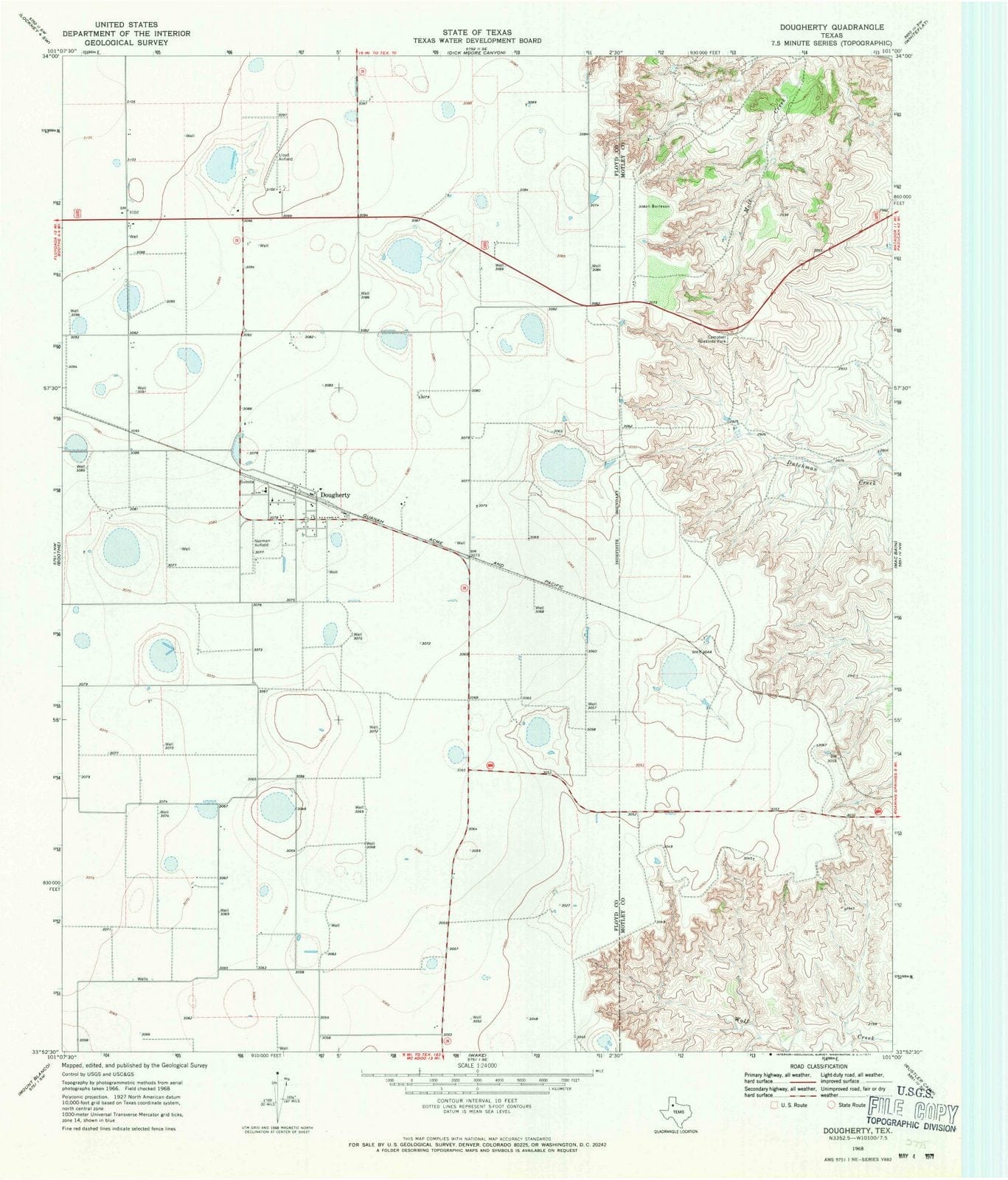 1968 Dougherty, TX - Texas - USGS Topographic Map