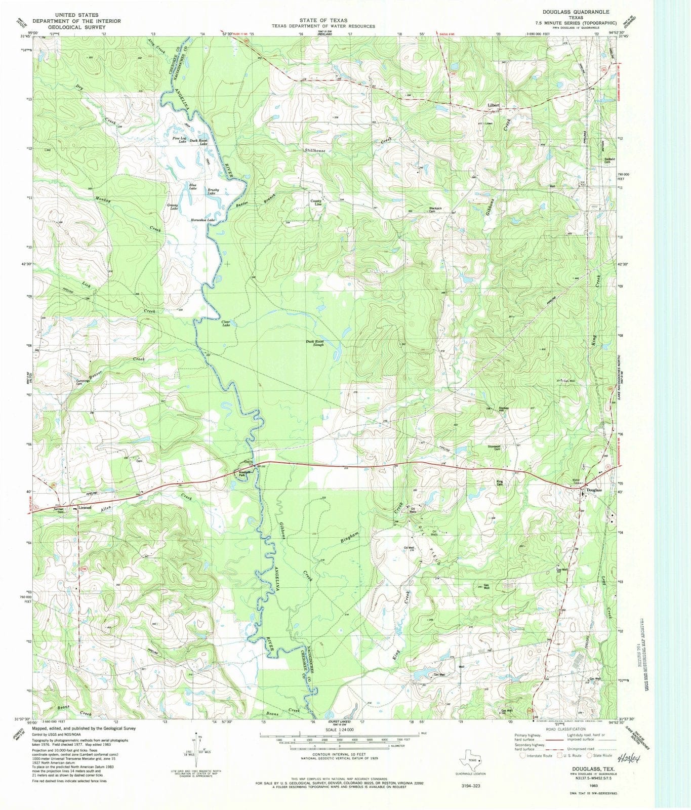 1983 Douglass, TX - Texas - USGS Topographic Map