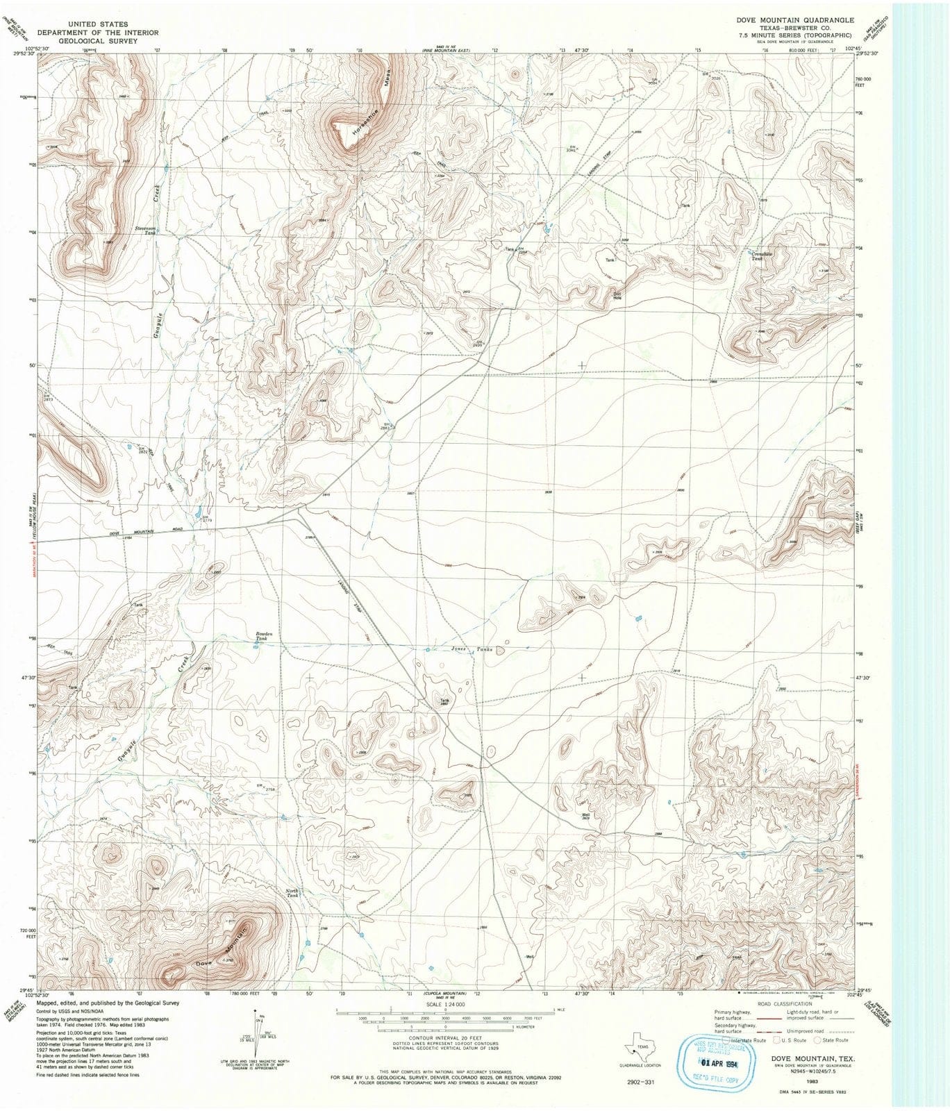 1983 Dove Mountain, TX - Texas - USGS Topographic Map