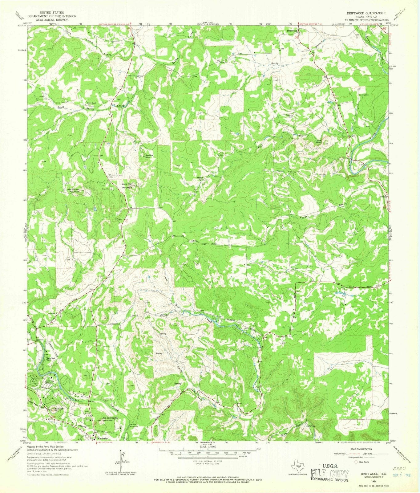 1964 Driftwood, TX - Texas - USGS Topographic Map