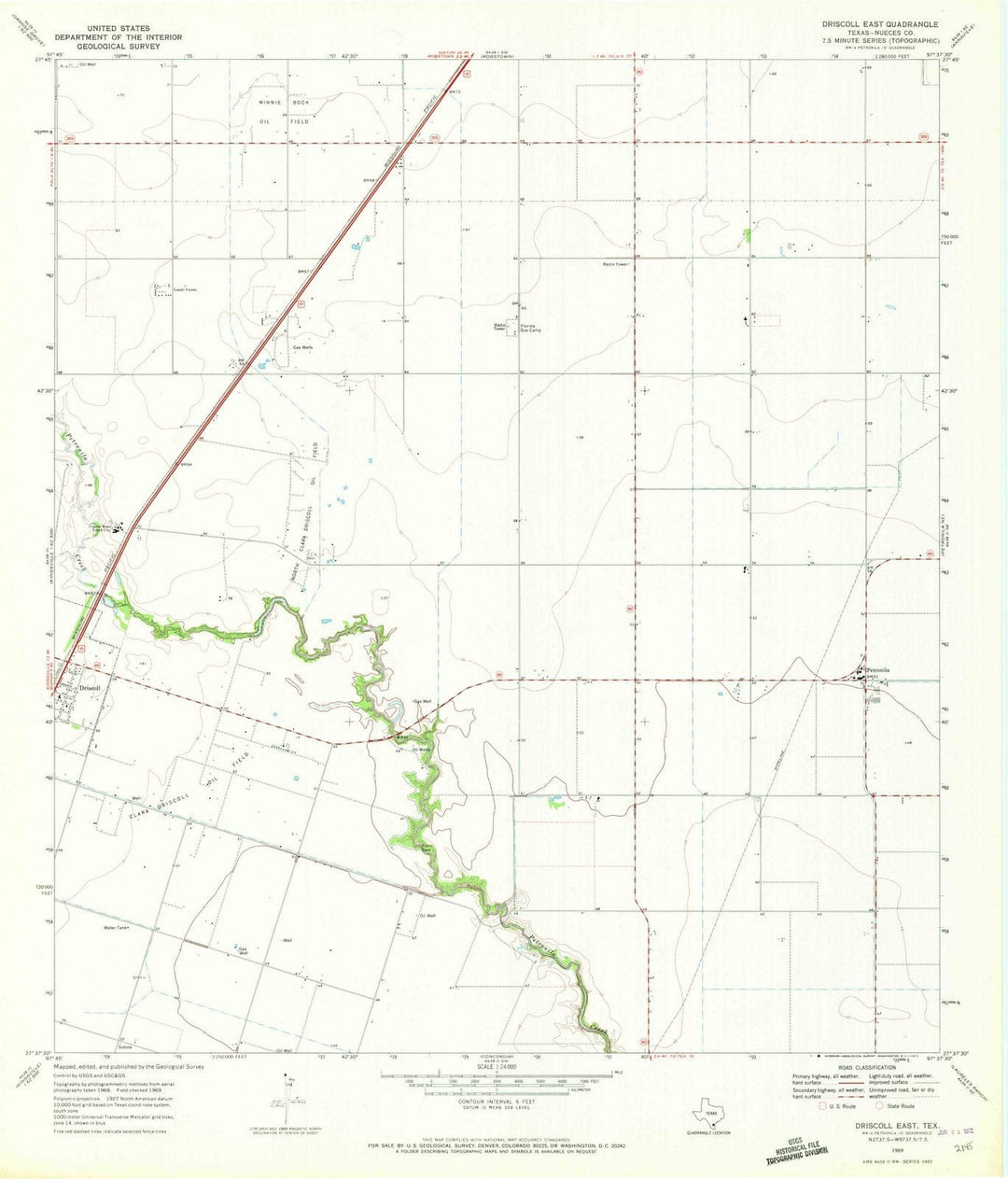 1969 Driscoll East, TX - Texas - USGS Topographic Map