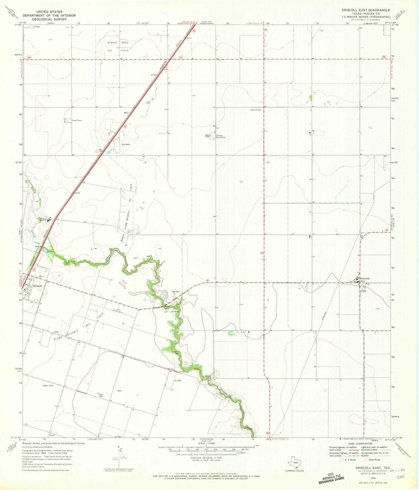 1969 Driscoll East, TX - Texas - USGS Topographic Map