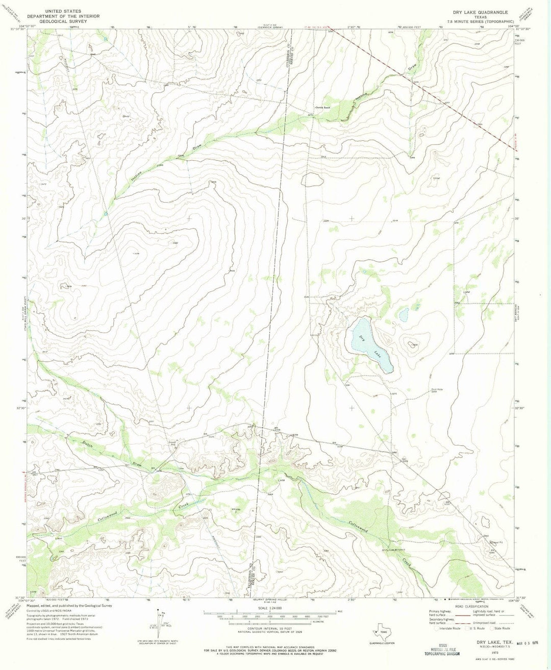 1973 Dry Lake, TX - Texas - USGS Topographic Map