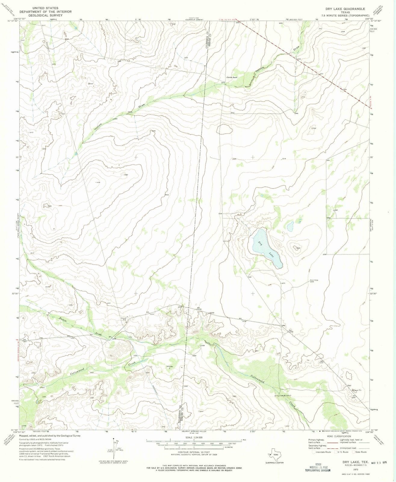 1973 Dry Lake, TX - Texas - USGS Topographic Map