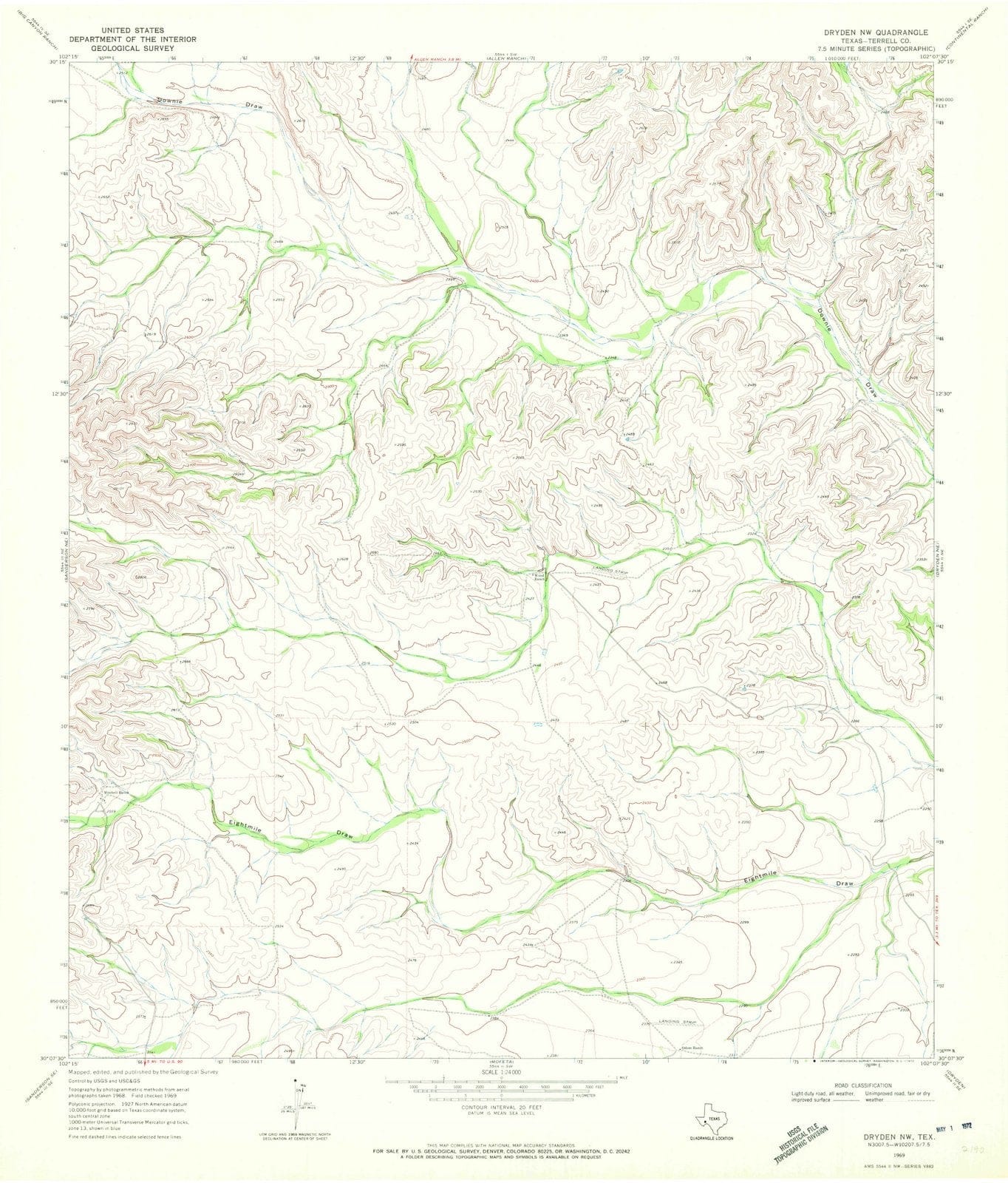 1969 Dryden, TX - Texas - USGS Topographic Map v2