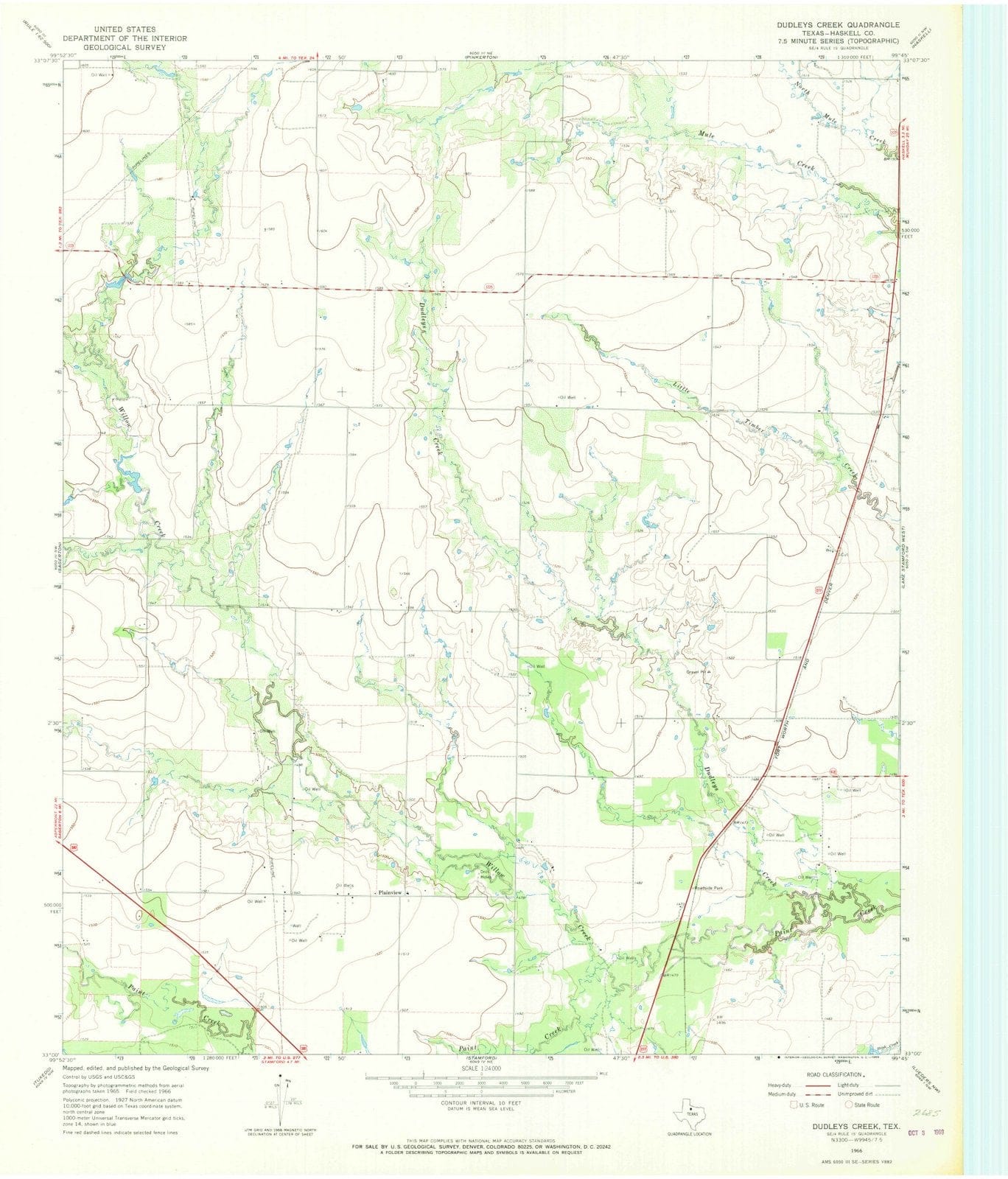 1966 Dudleys Creek, TX - Texas - USGS Topographic Map