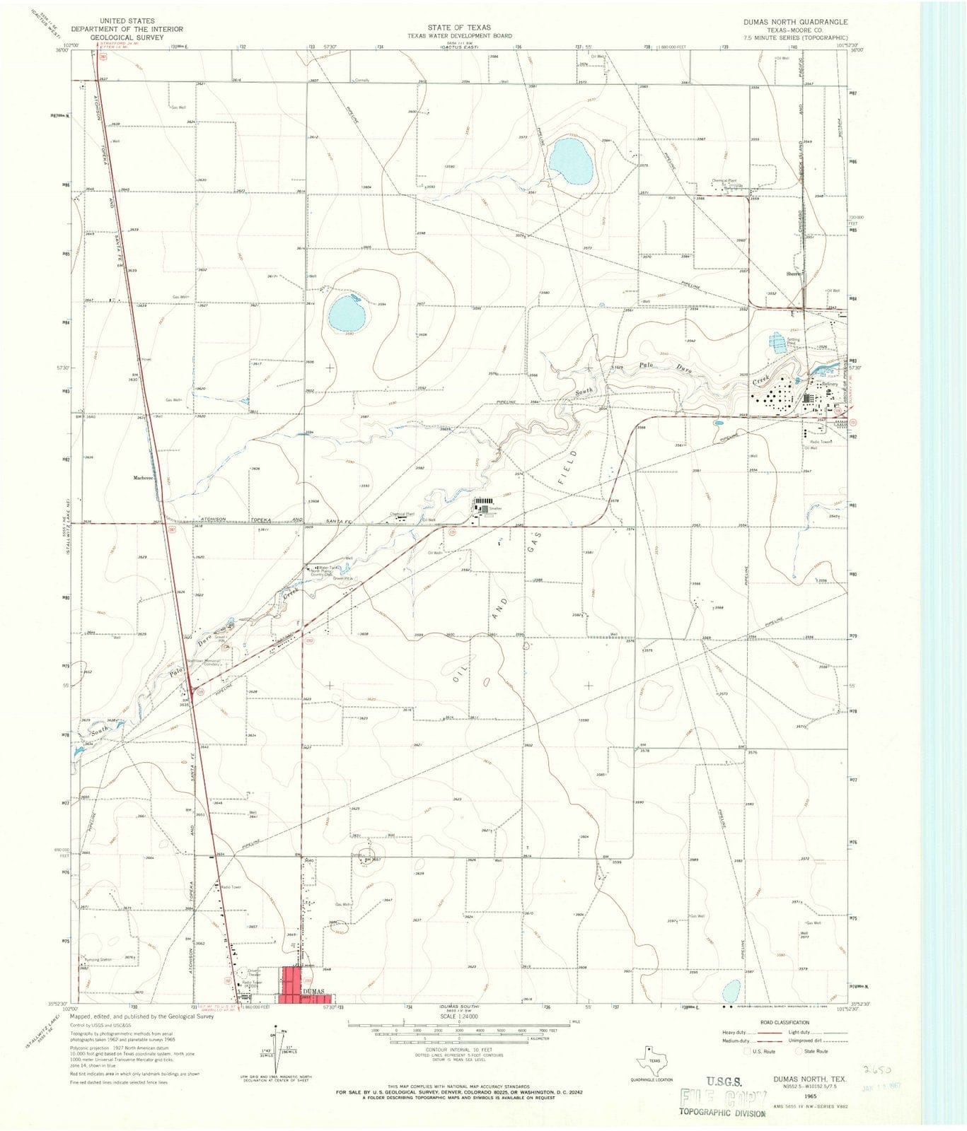 1965 Dumas, TX - Texas - USGS Topographic Map