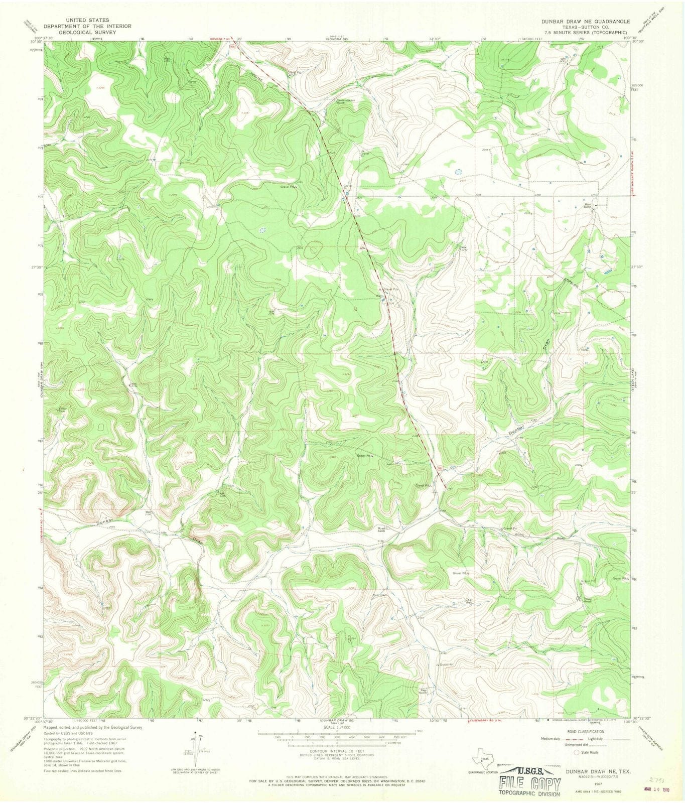 1967 Dunbarraw, TX - Texas - USGS Topographic Map