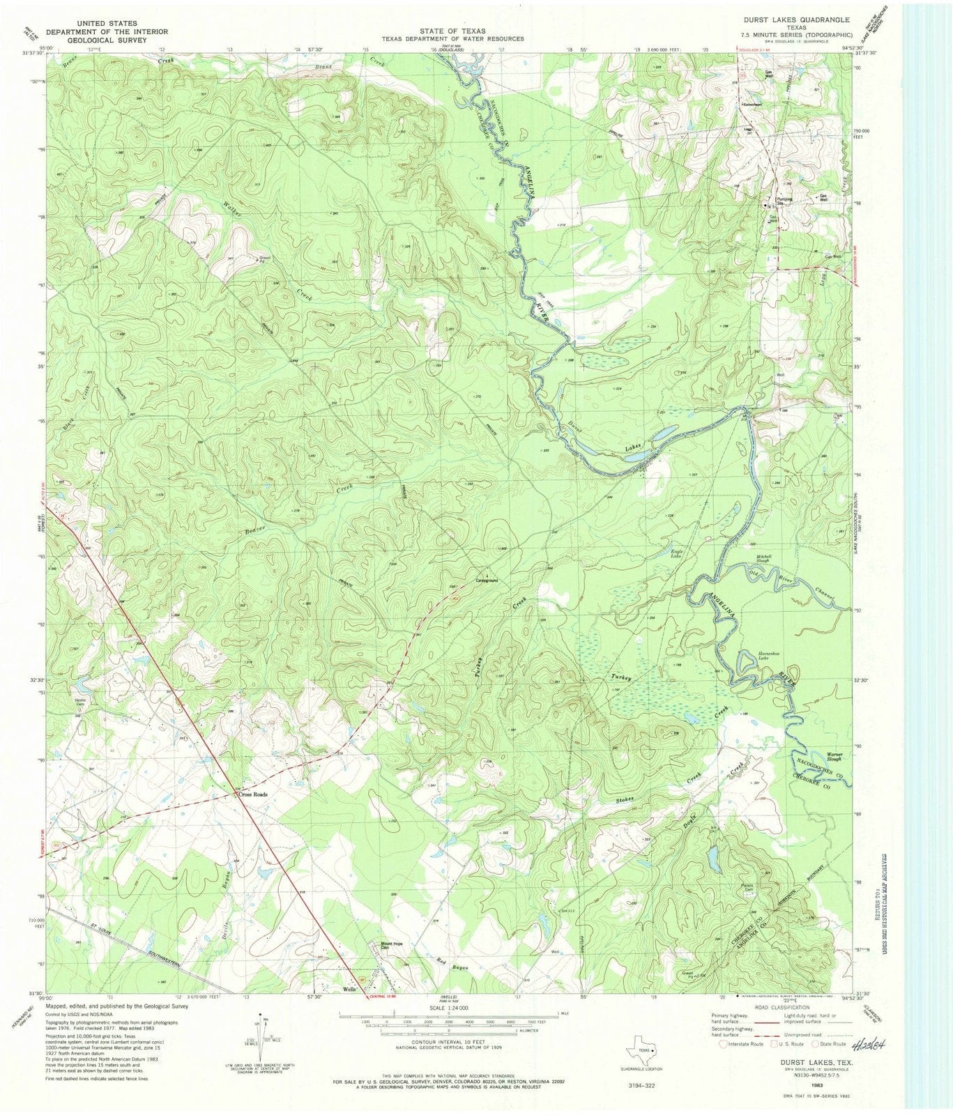1983 Durst Lakes, TX - Texas - USGS Topographic Map