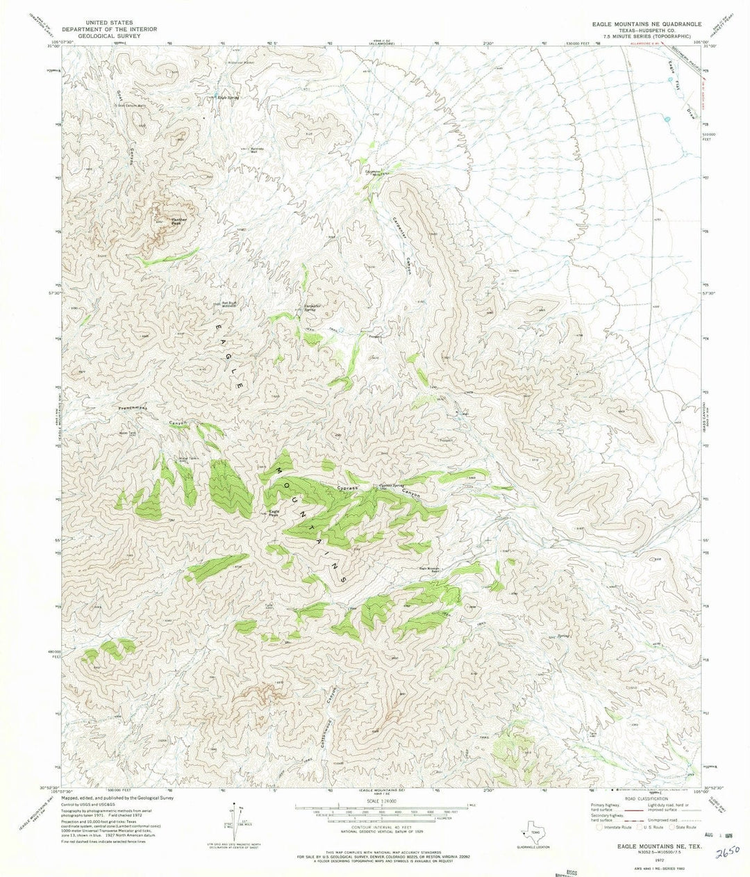 1972 Eagle Mountains, TX - Texas - USGS Topographic Map