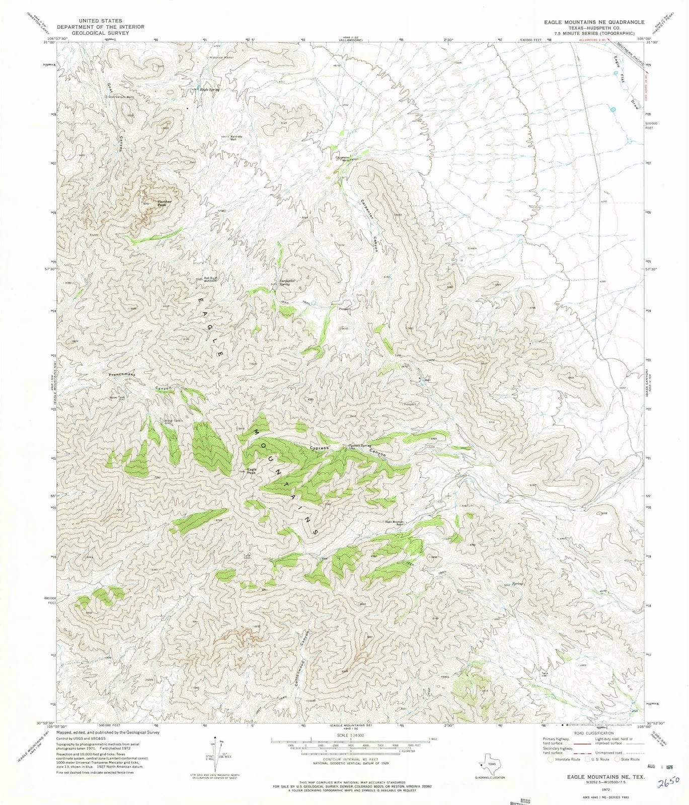 1972 Eagle Mountains, TX - Texas - USGS Topographic Map