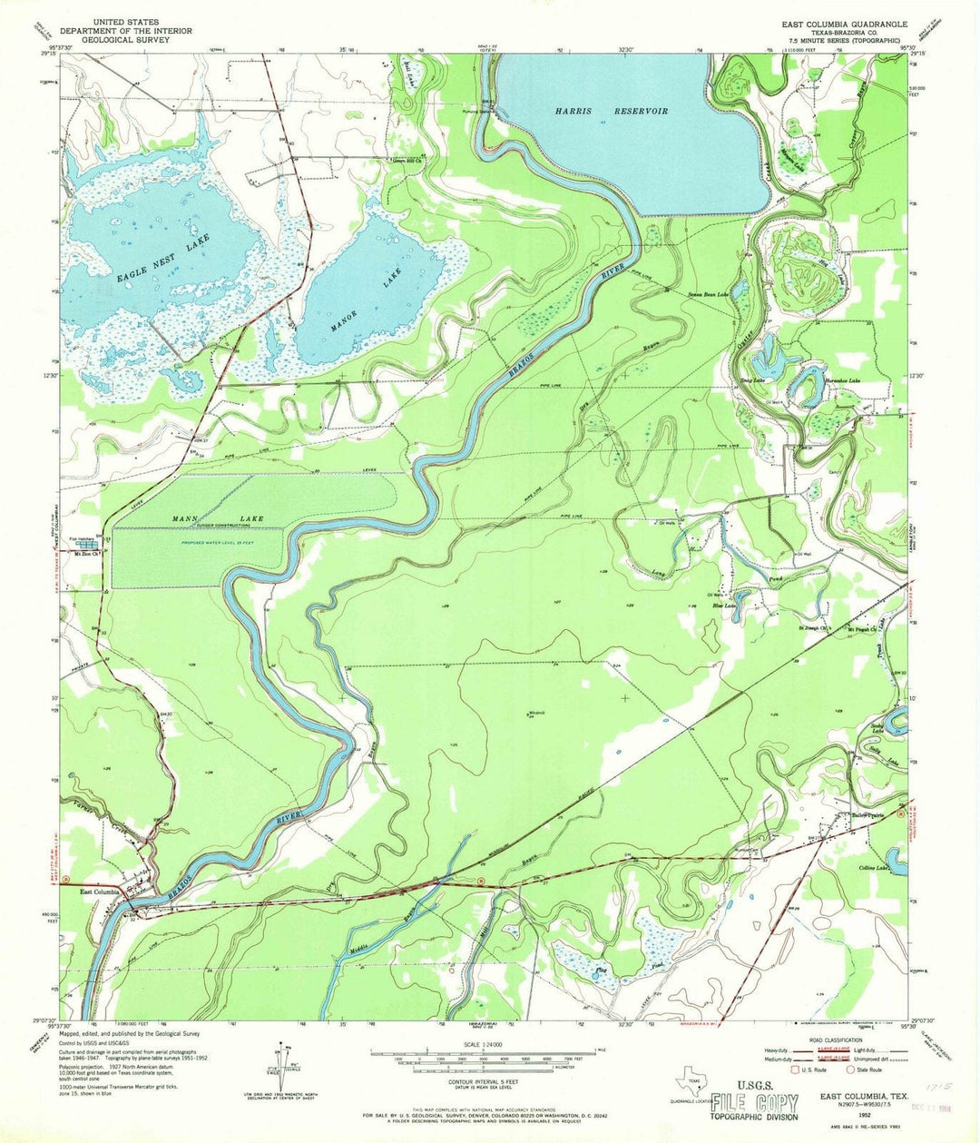 1952 East Columbia, TX - Texas - USGS Topographic Map