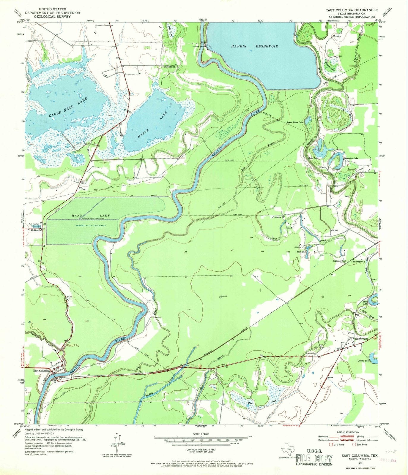 1952 East Columbia, TX - Texas - USGS Topographic Map