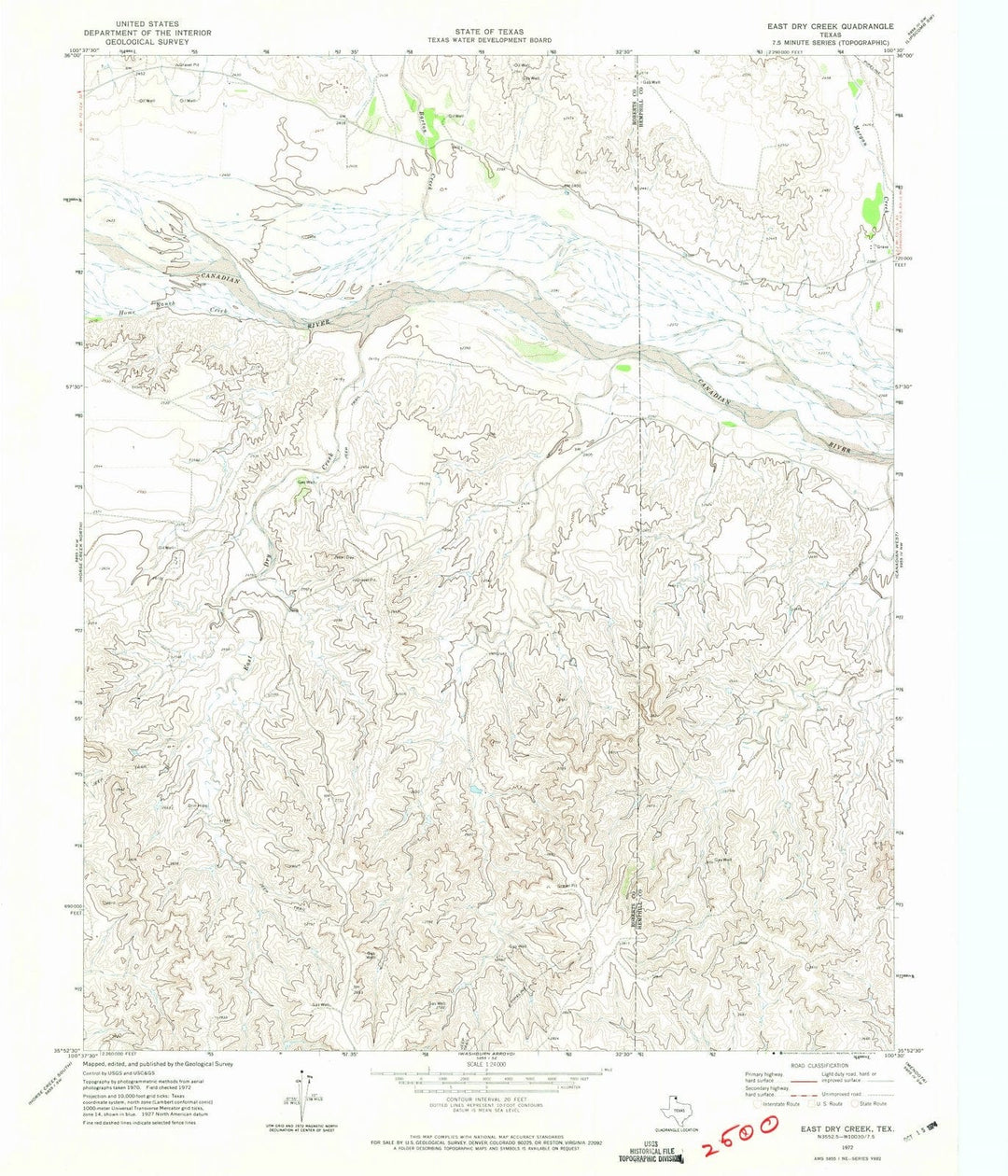 1972 East Dry Creek, TX - Texas - USGS Topographic Map