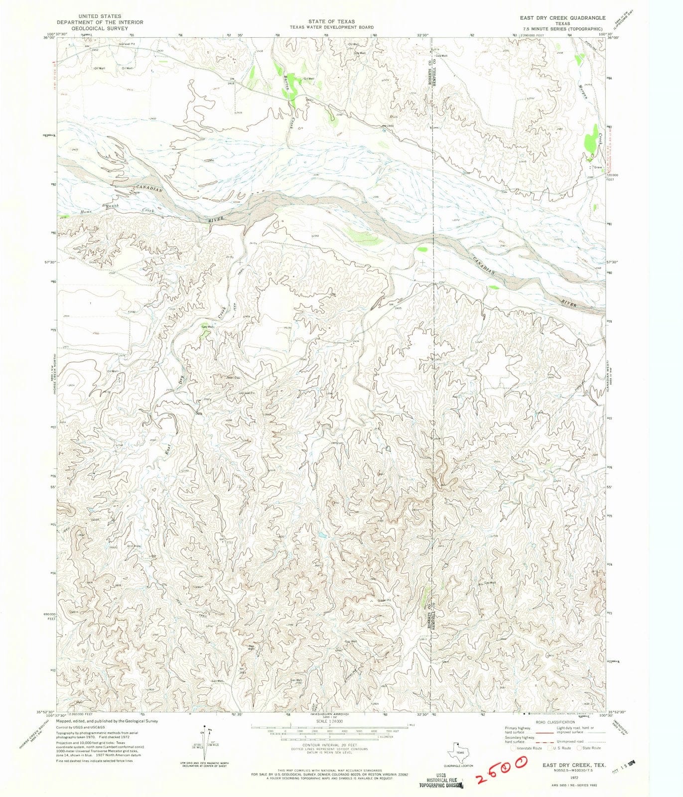 1972 East Dry Creek, TX - Texas - USGS Topographic Map