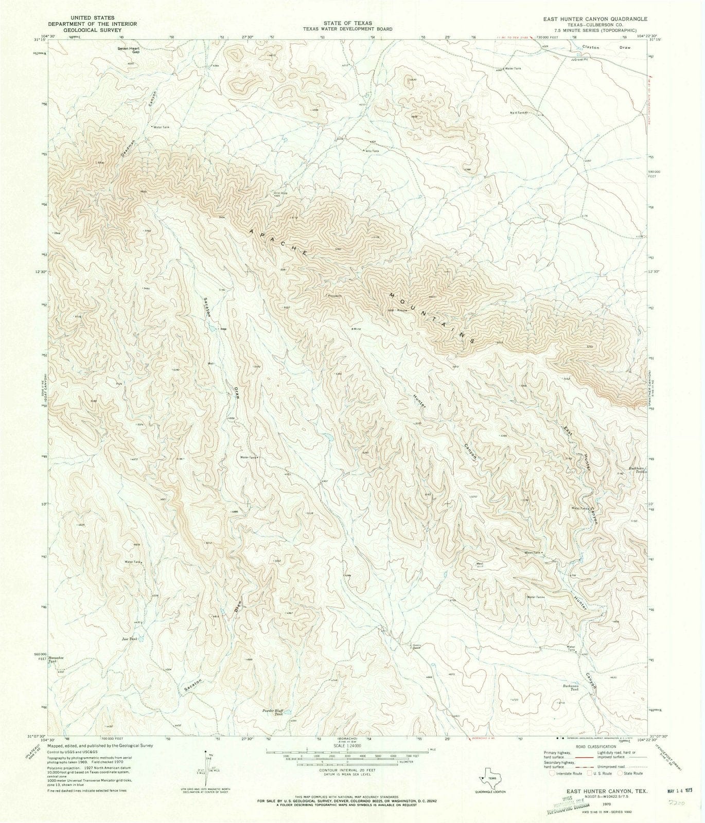 1970 East Hunter Canyon, TX - Texas - USGS Topographic Map