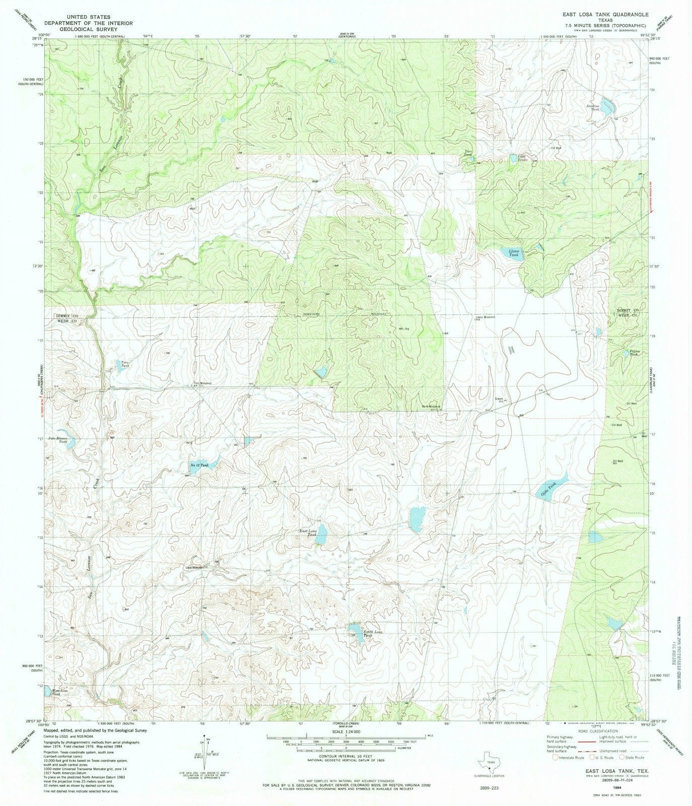 1984 East Losa Tank, TX - Texas - USGS Topographic Map