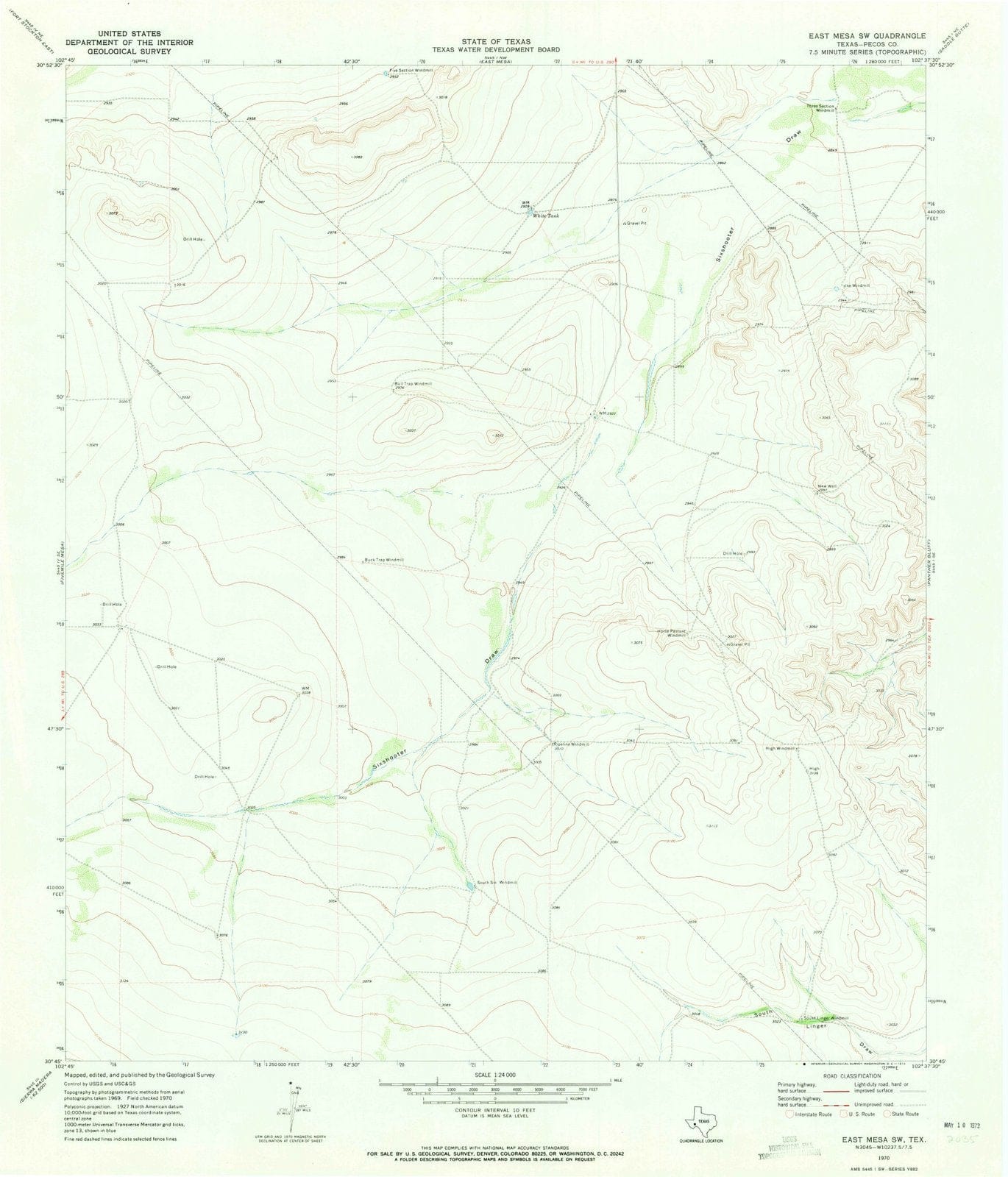 1970 East Mesa, TX - Texas - USGS Topographic Map