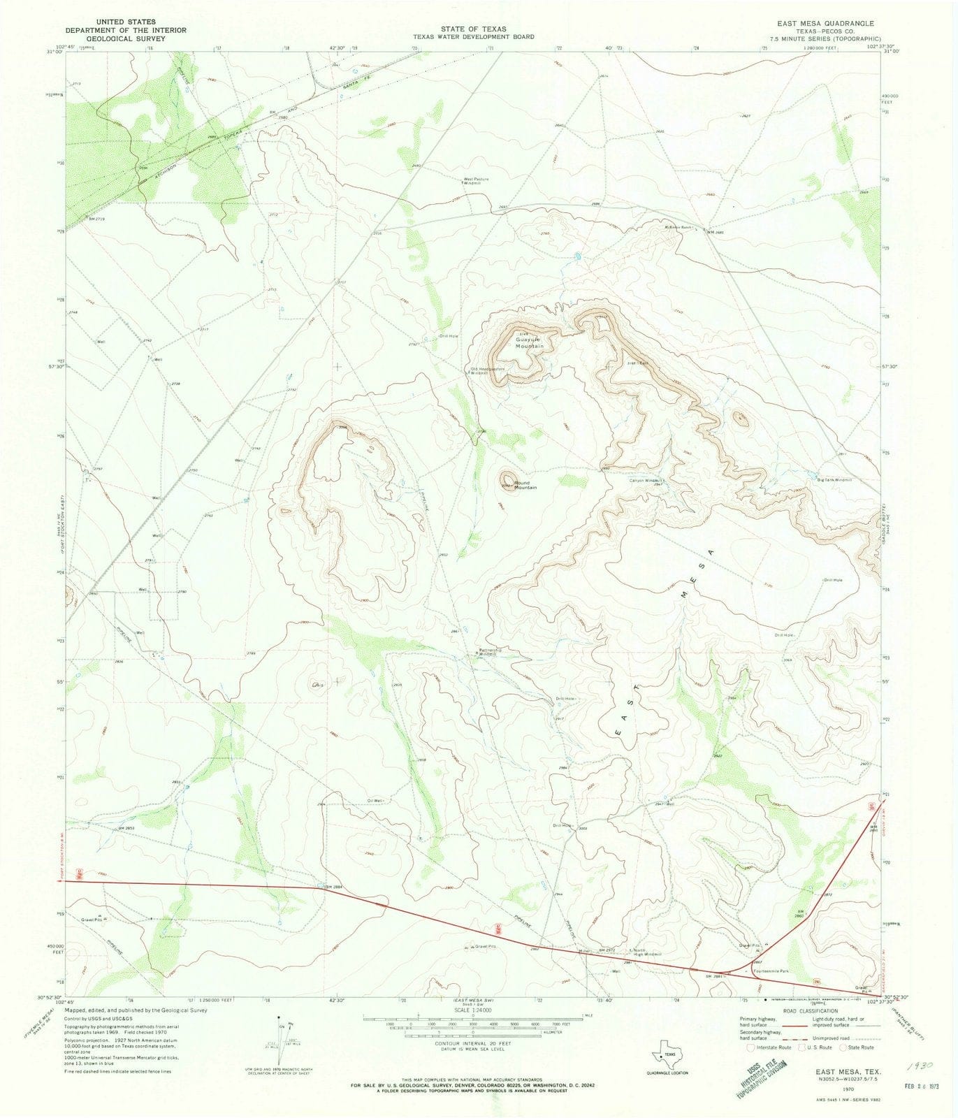 1970 East Mesa, TX - Texas - USGS Topographic Map v2