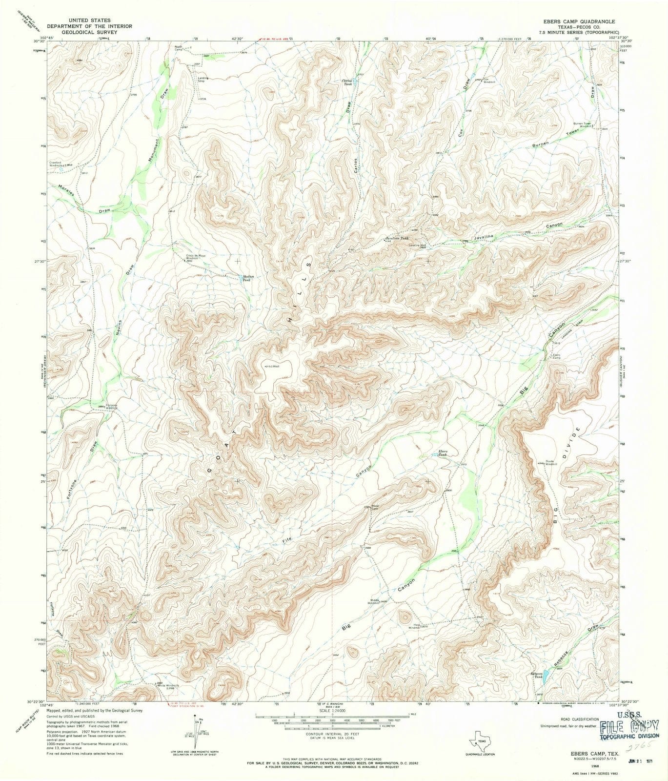 1968 Ebers Camp, TX - Texas - USGS Topographic Map