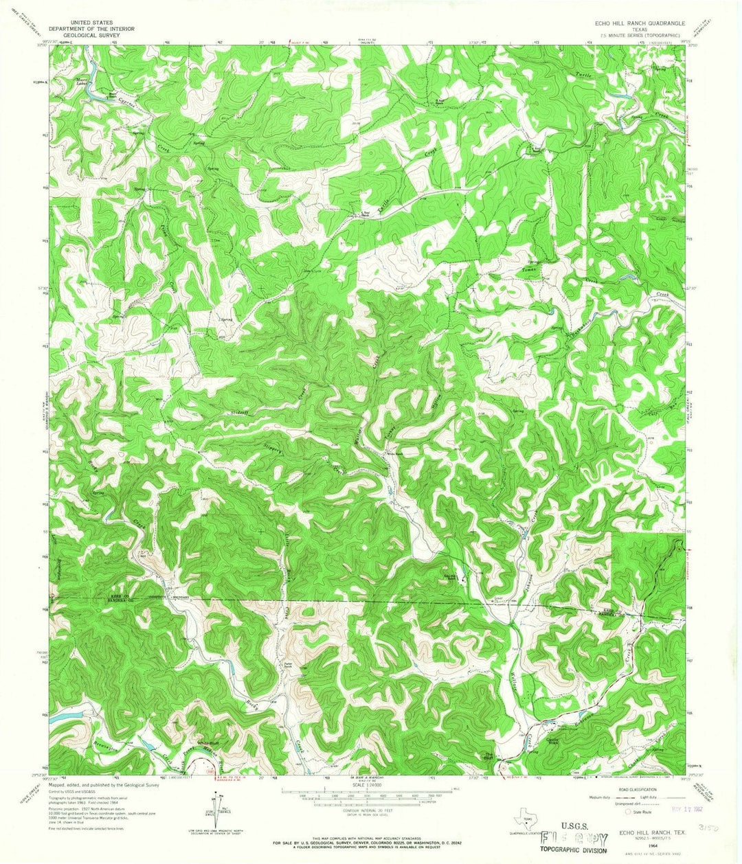 1964 Echo Hill Ranch, TX - Texas - USGS Topographic Map