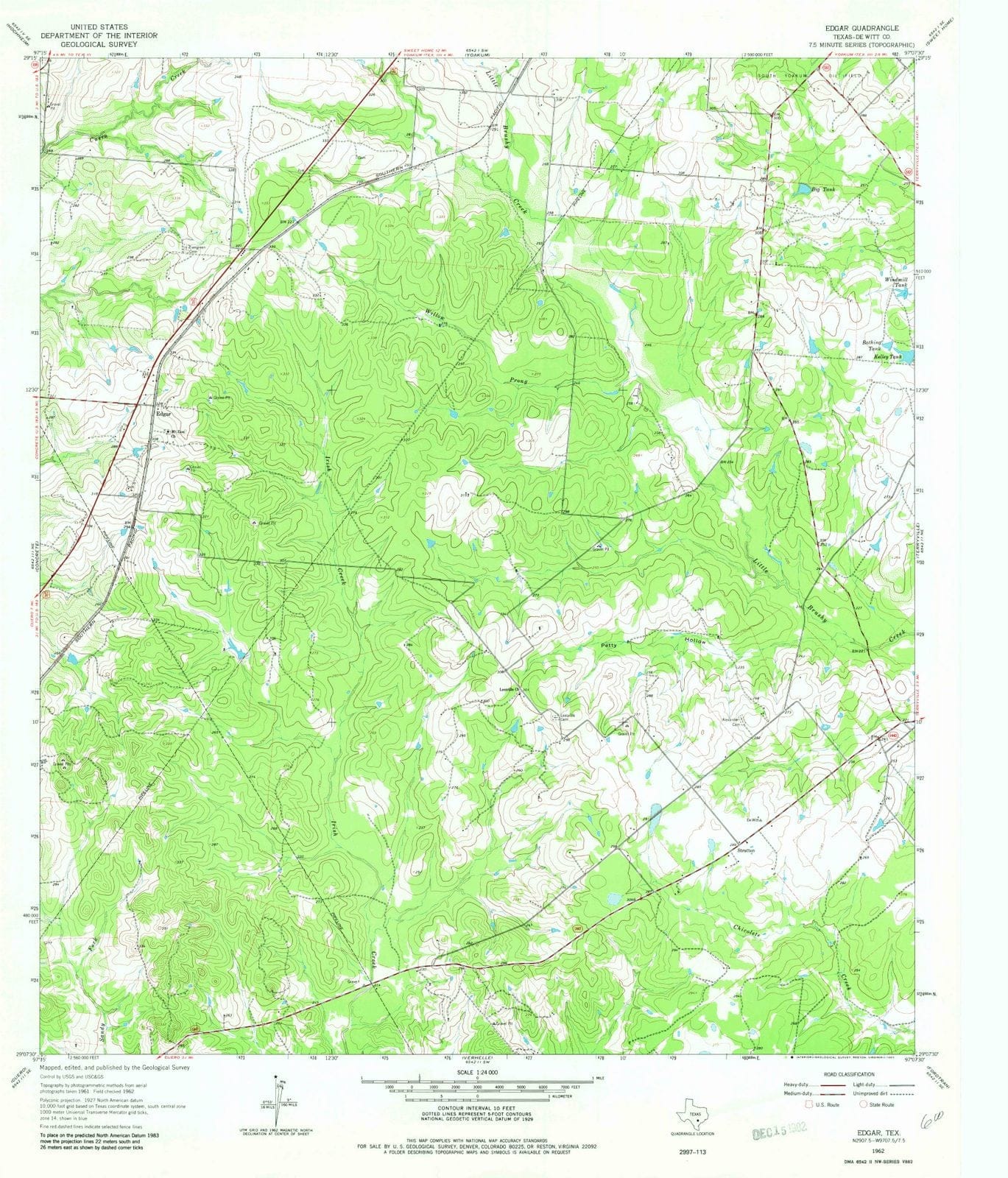 1962 Edgar, TX - Texas - USGS Topographic Map