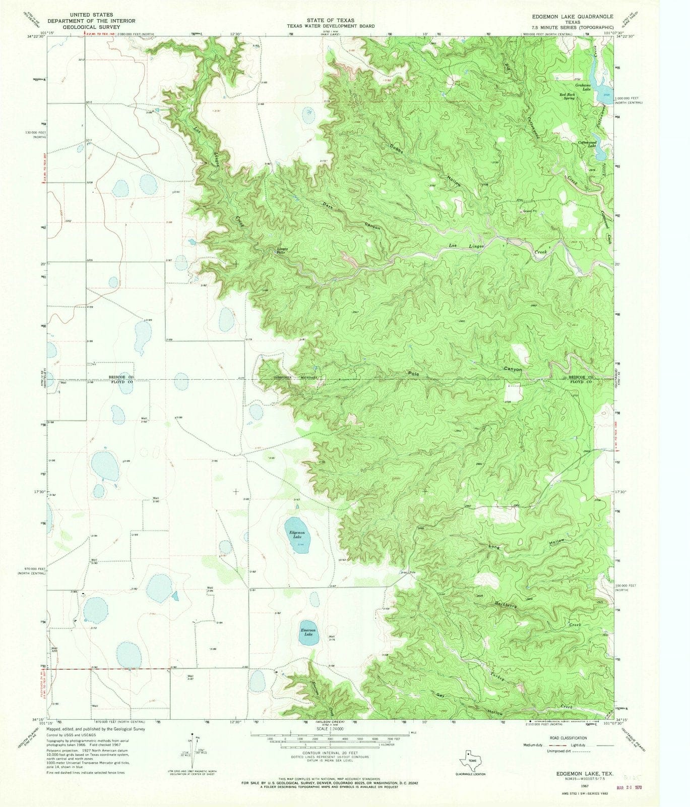 1967 Edgemon Lake, TX - Texas - USGS Topographic Map
