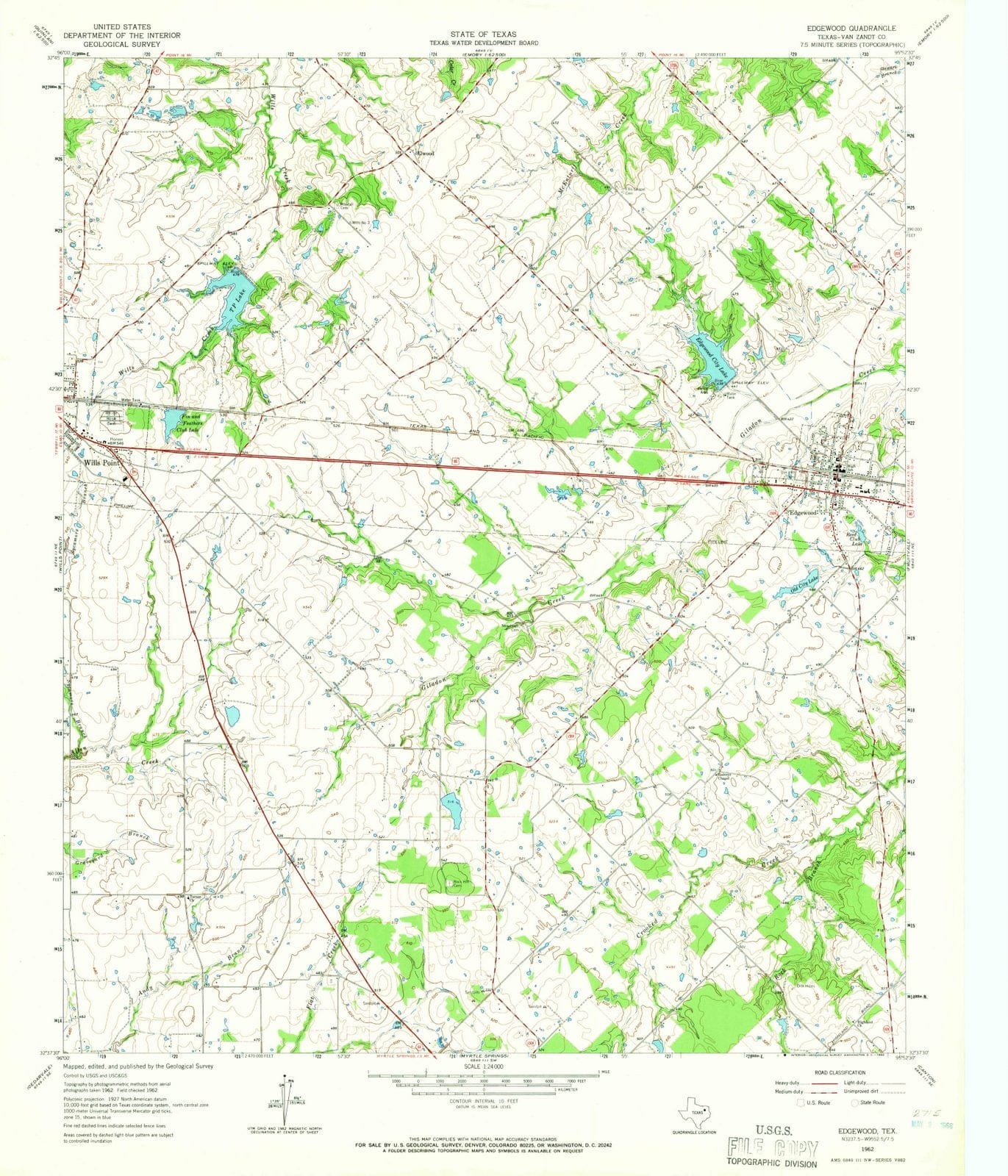 1962 Edgewood, TX - Texas - USGS Topographic Map