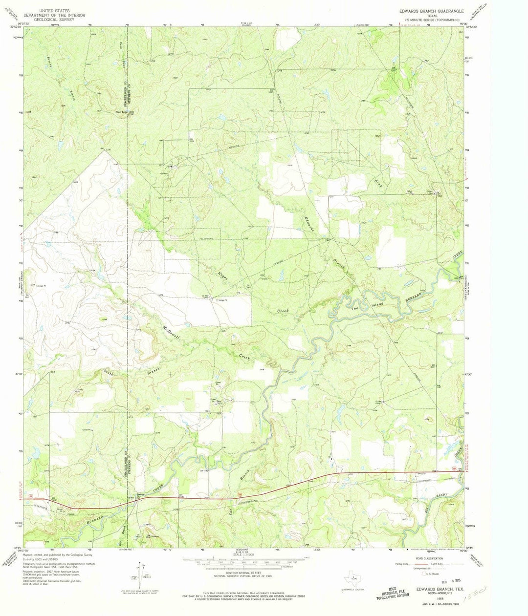 1958 Edwards Branch, TX - Texas - USGS Topographic Map