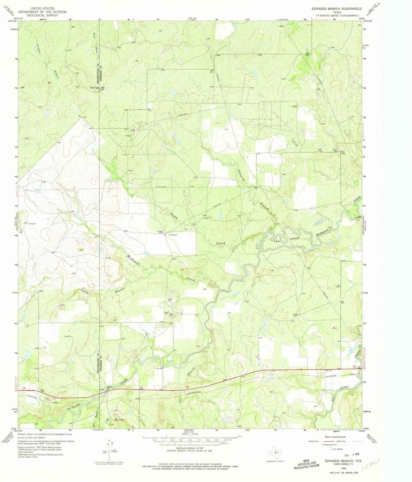 1958 Edwards Branch, TX - Texas - USGS Topographic Map