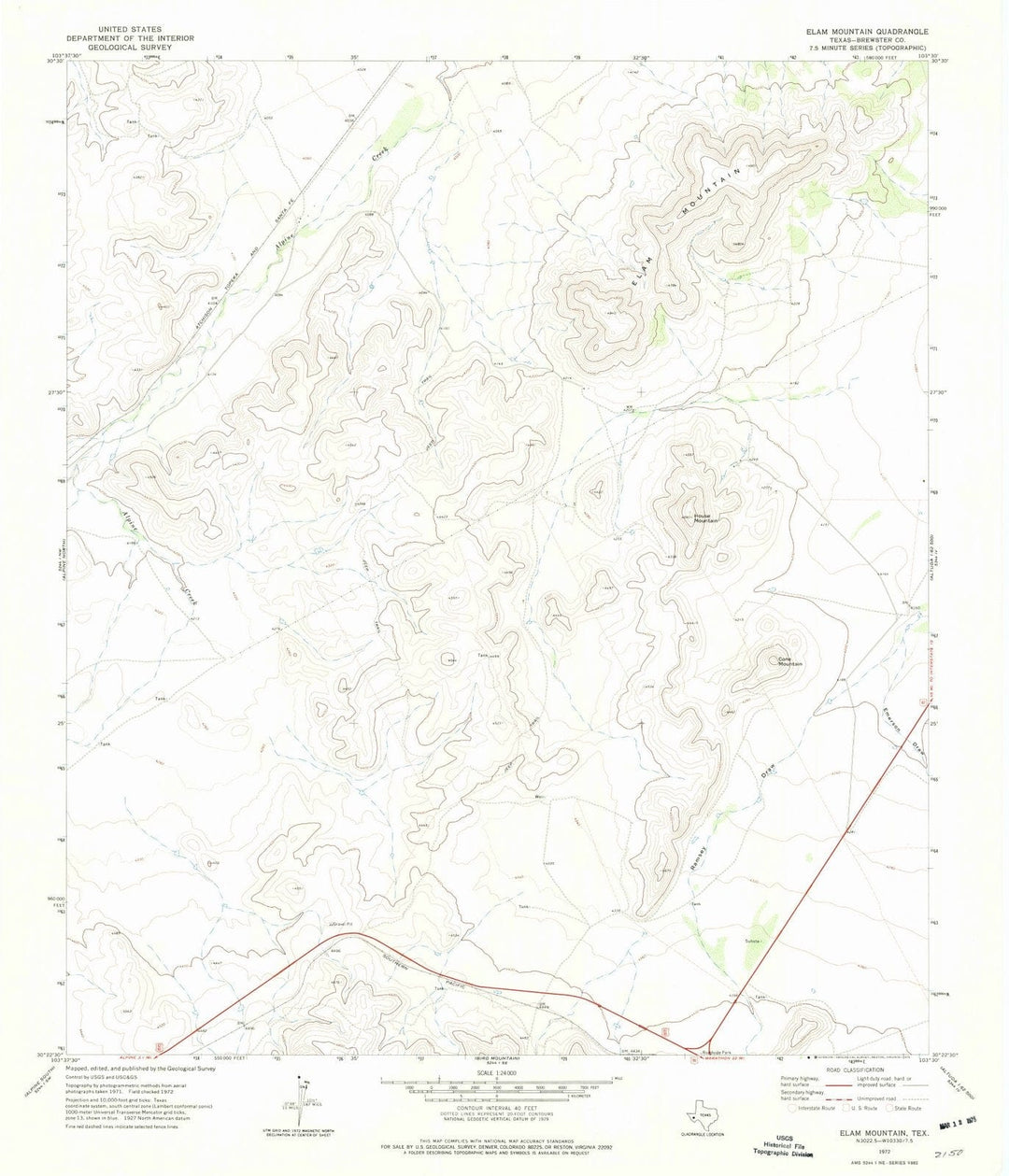 1972 Elam Mountain, TX - Texas - USGS Topographic Map