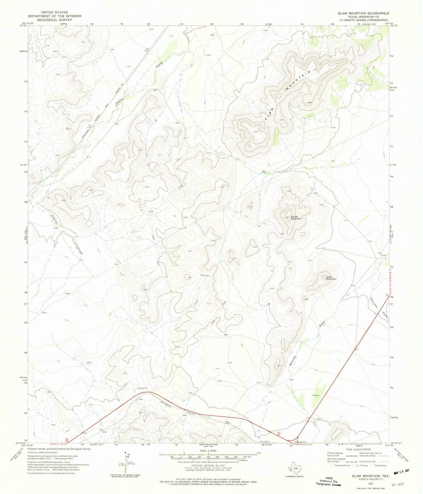 1972 Elam Mountain, TX - Texas - USGS Topographic Map
