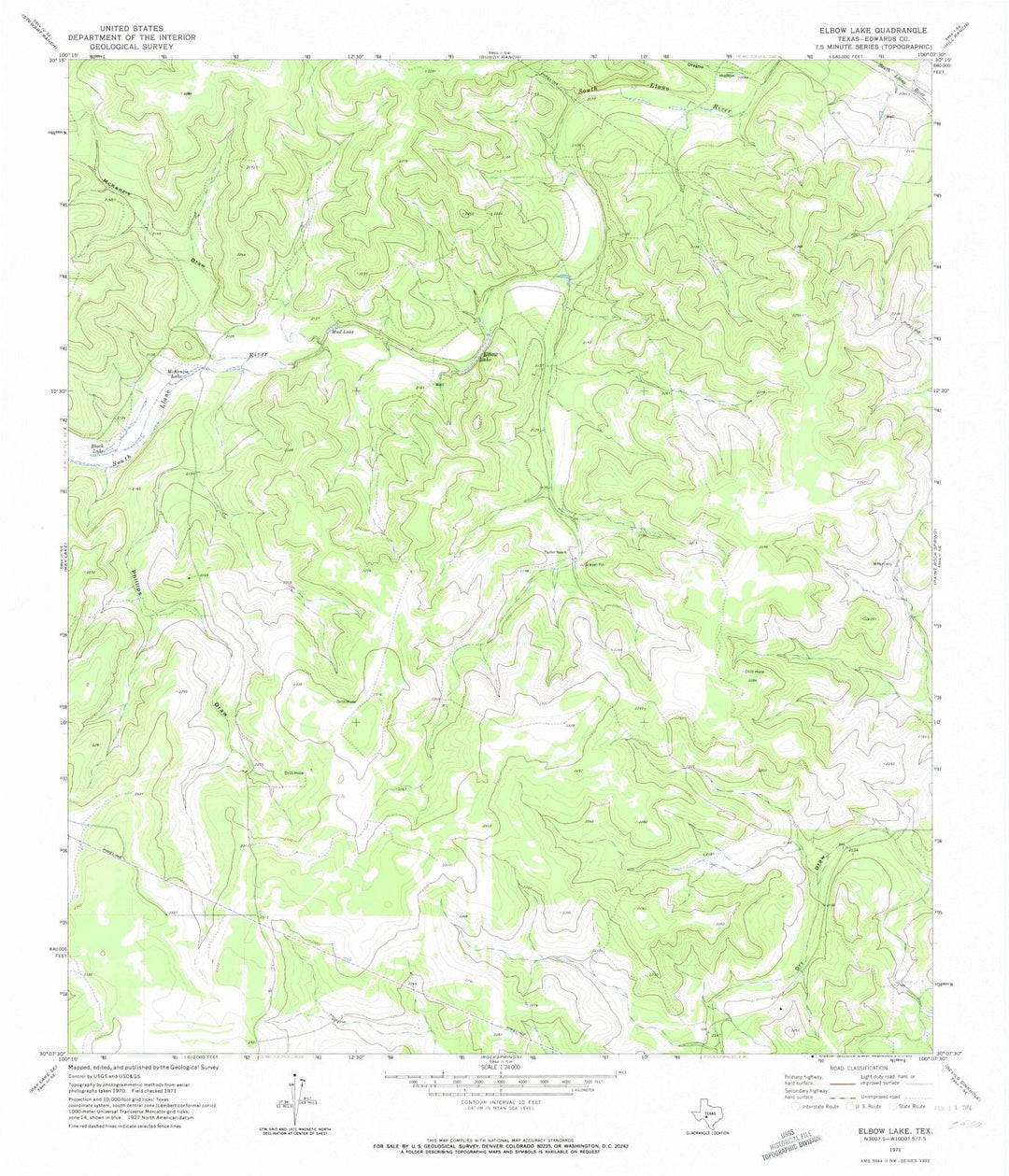 1971 Elbow Lake, TX - Texas - USGS Topographic Map