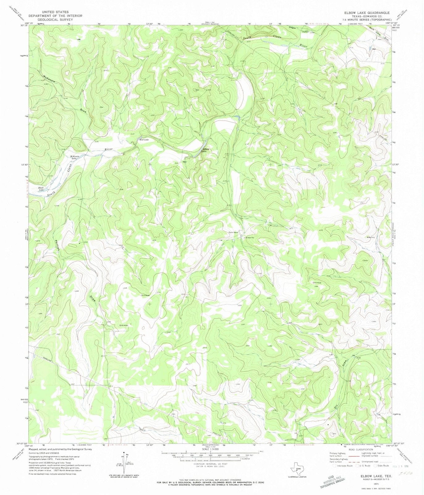1971 Elbow Lake, TX - Texas - USGS Topographic Map