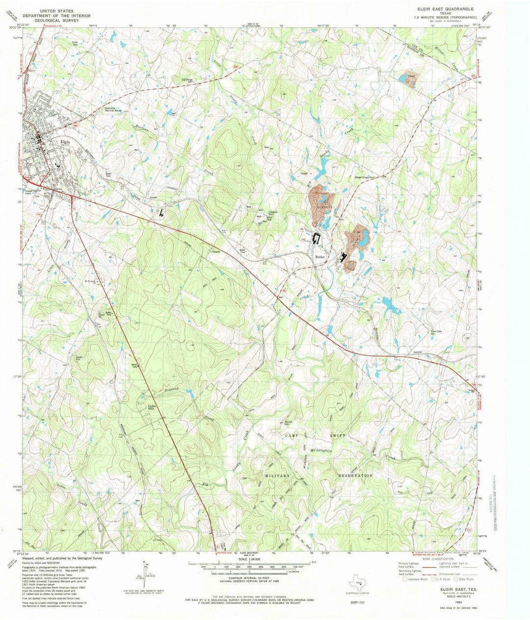 1982 Elgin East, TX - Texas - USGS Topographic Map
