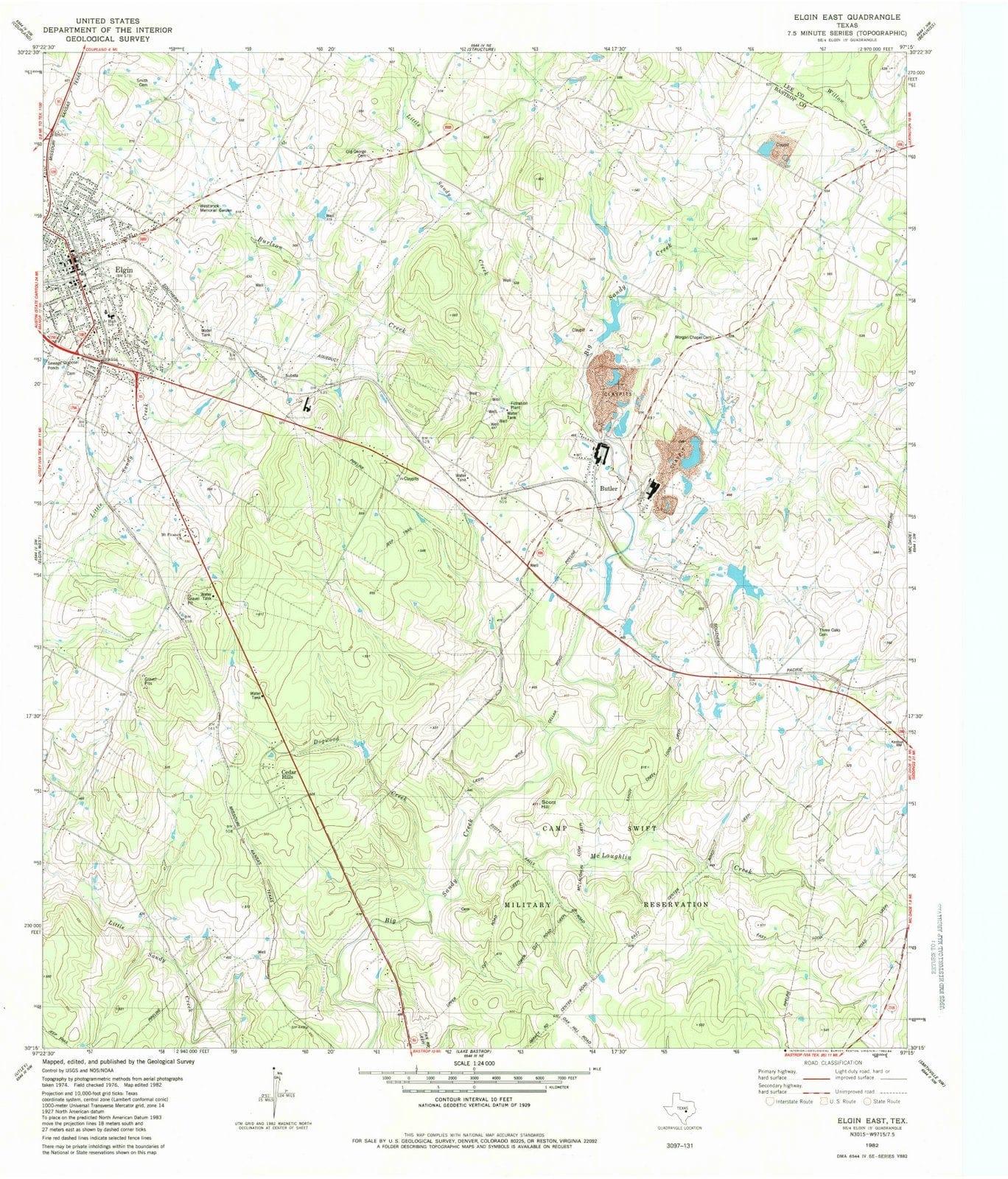 1982 Elgin East, TX - Texas - USGS Topographic Map