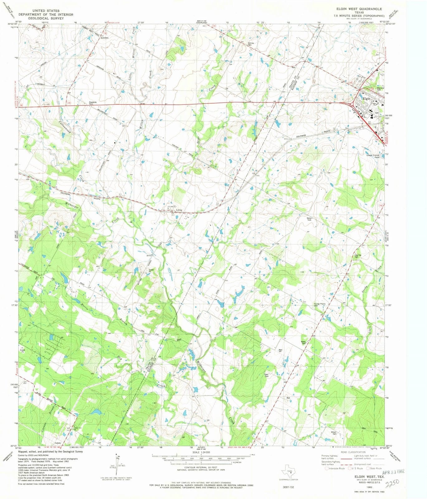 1982 Elgin West, TX - Texas - USGS Topographic Map