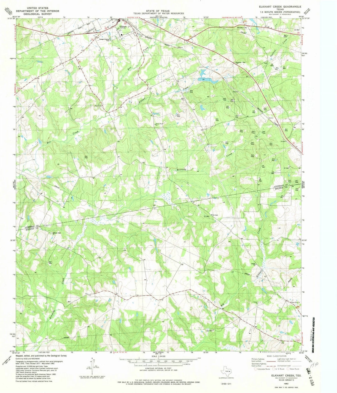 1982 Elkhart Creek, TX - Texas - USGS Topographic Map