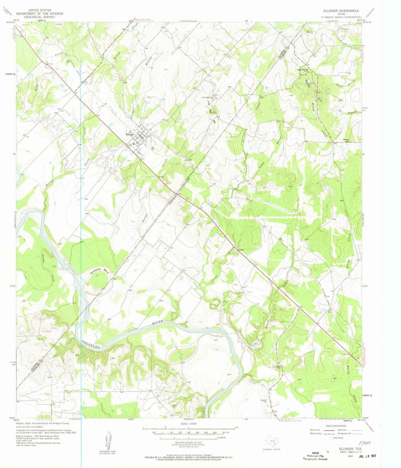 1957 Ellinger, TX - Texas - USGS Topographic Map