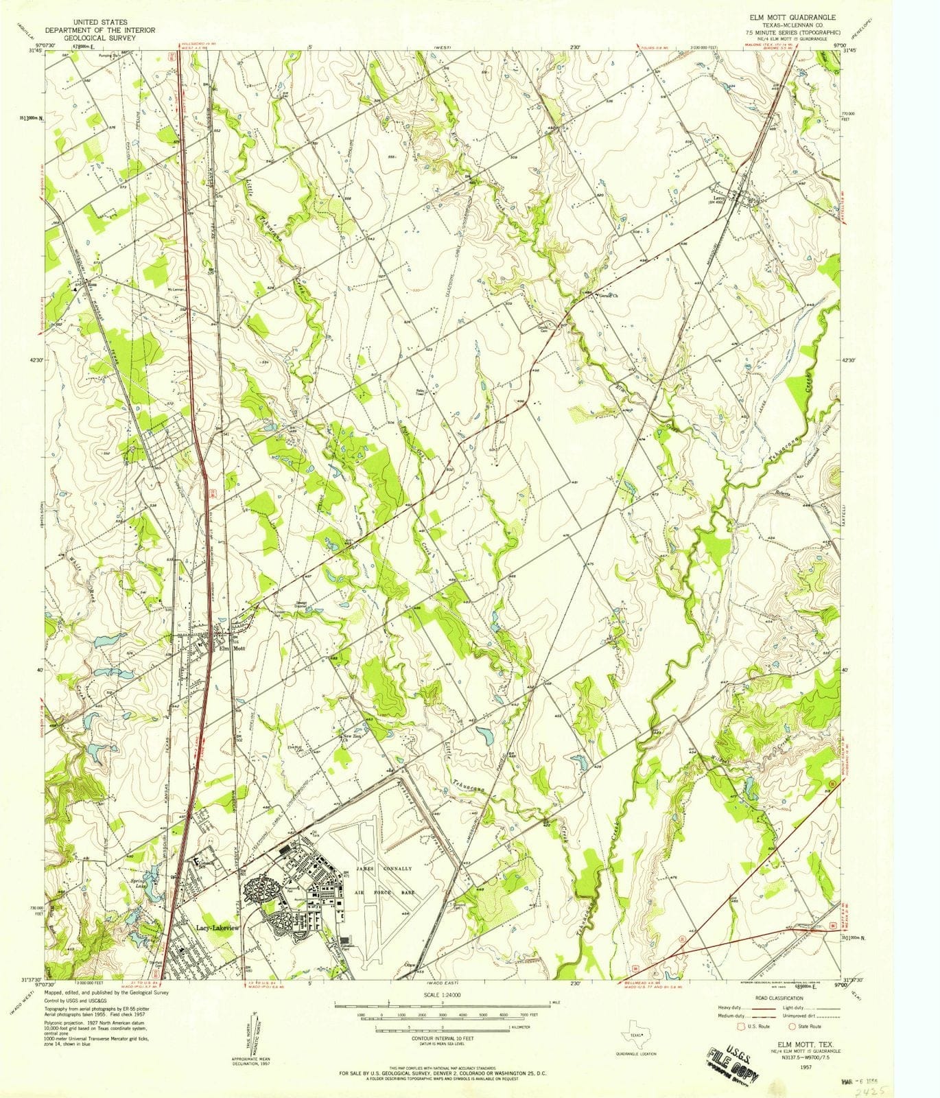1957 Elm Mott, TX - Texas - USGS Topographic Map